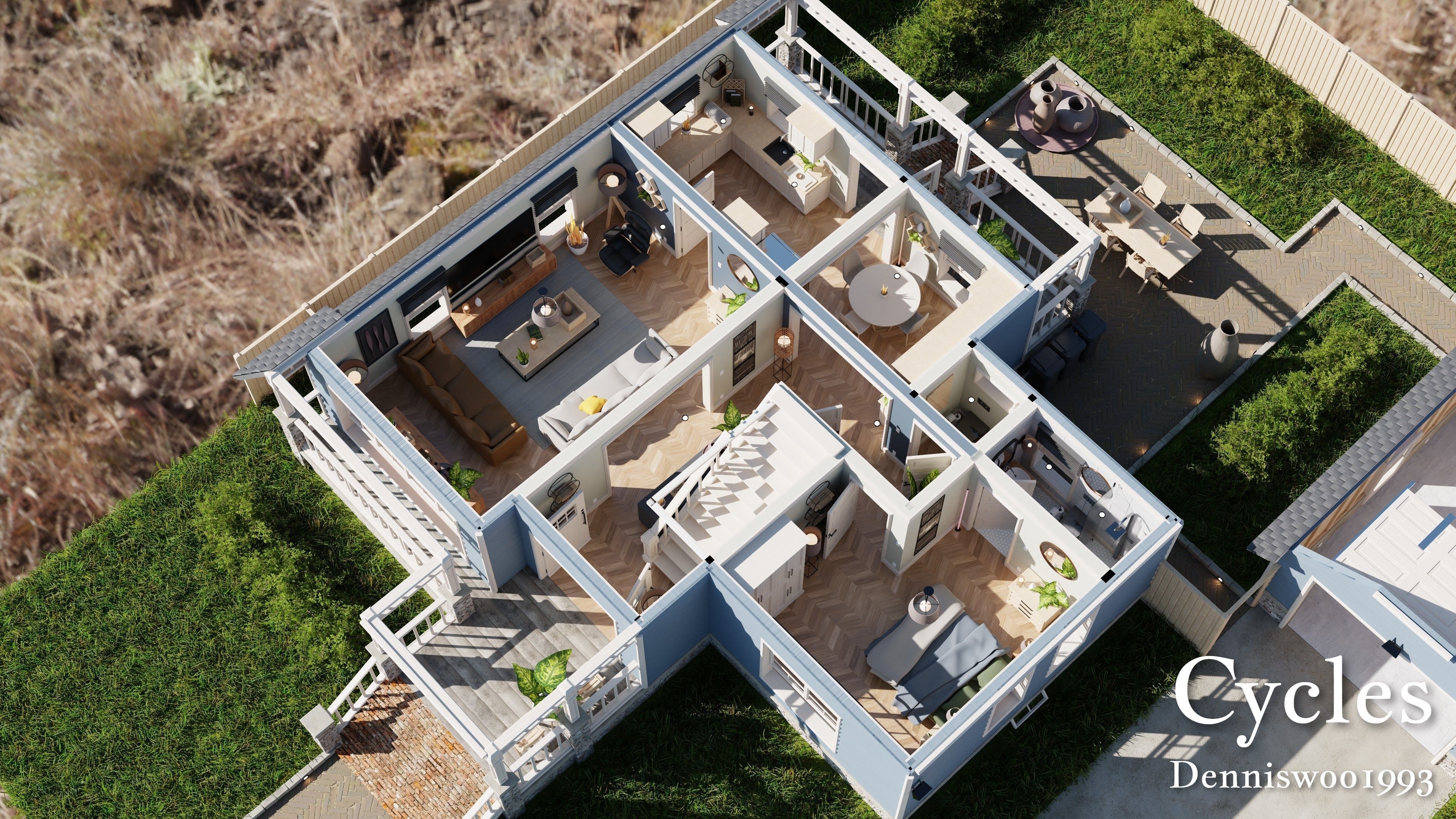 Modular Classic Style American House 12 Low-poly 3D model_5