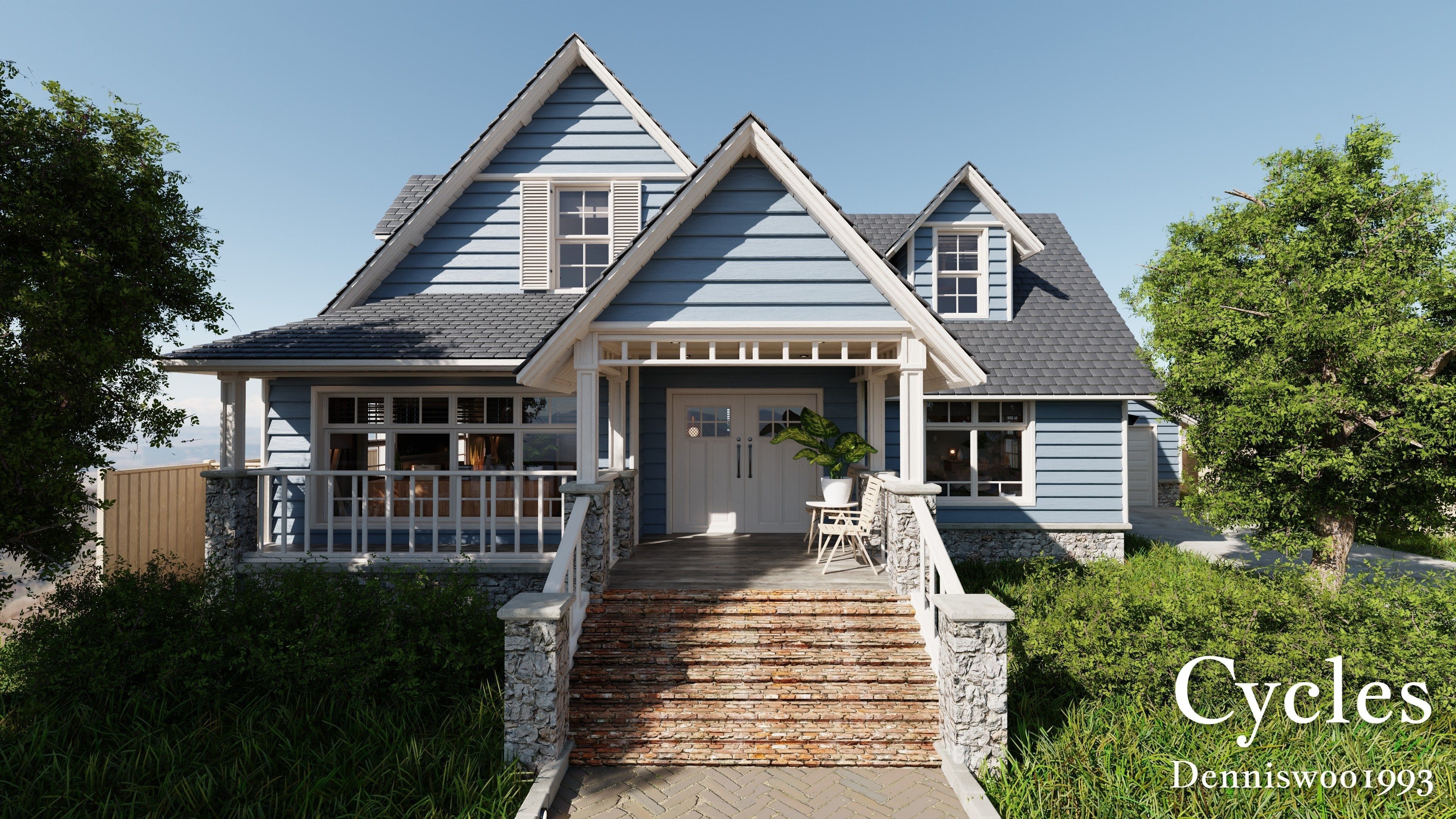 Modular Classic Style American House 12 Low-poly 3D model_2