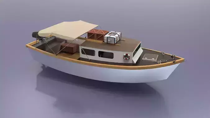 river ship or boat equipped with a full complement 3D model