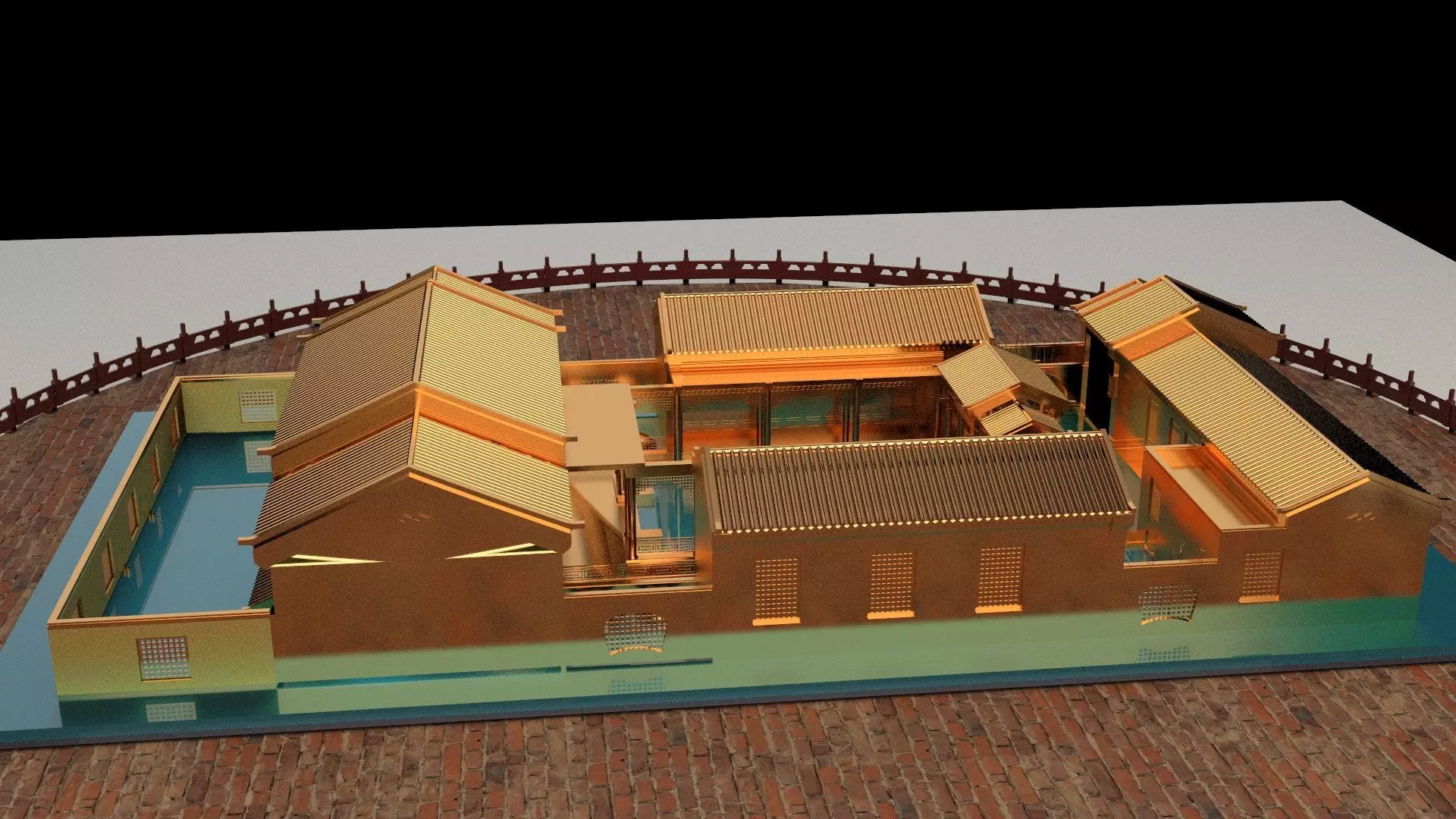 Chinese ancient courtyard house 3D model_0