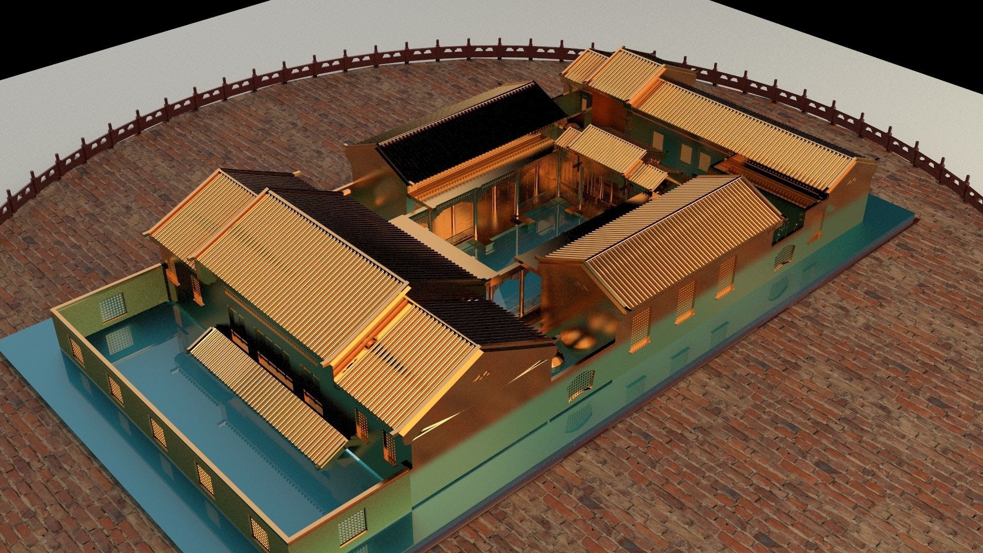 Chinese ancient courtyard house 3D model_1