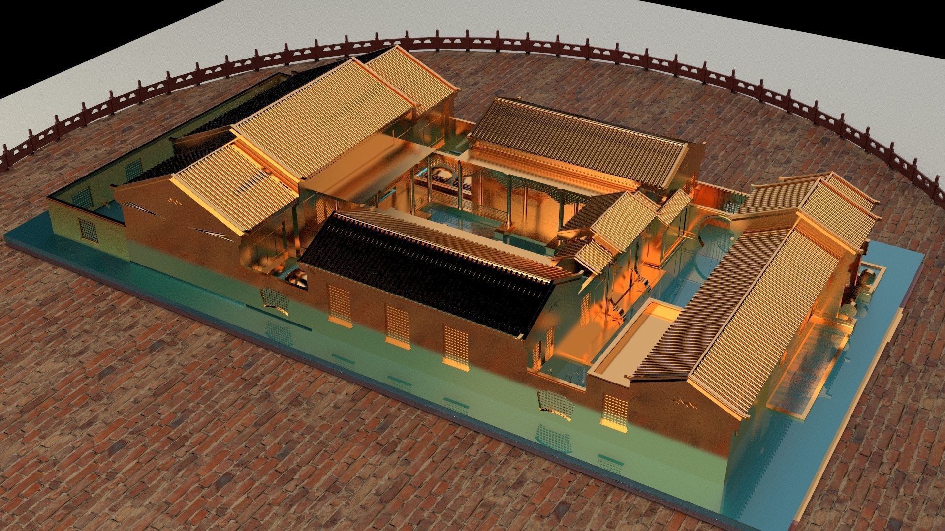 Chinese ancient courtyard house 3D model_3