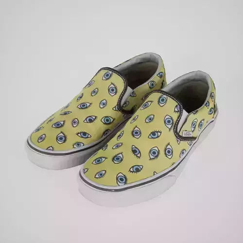 Game-ready Yellow Eye-Pattern Sneakers Slip-on Shoe Low-poly 3D model