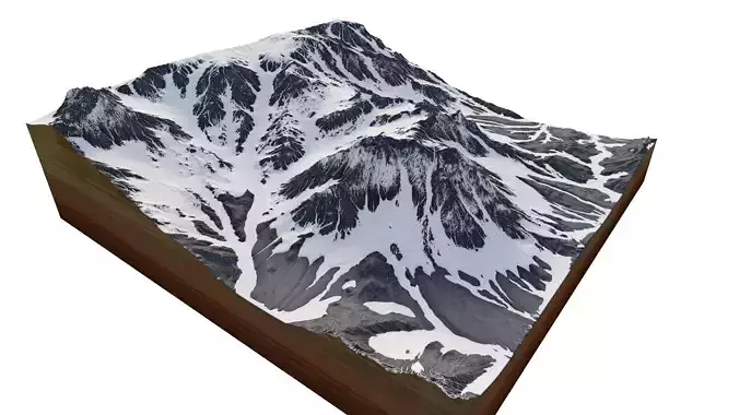 snowy mountains with slope 3d terrain model Low-poly 3D model
