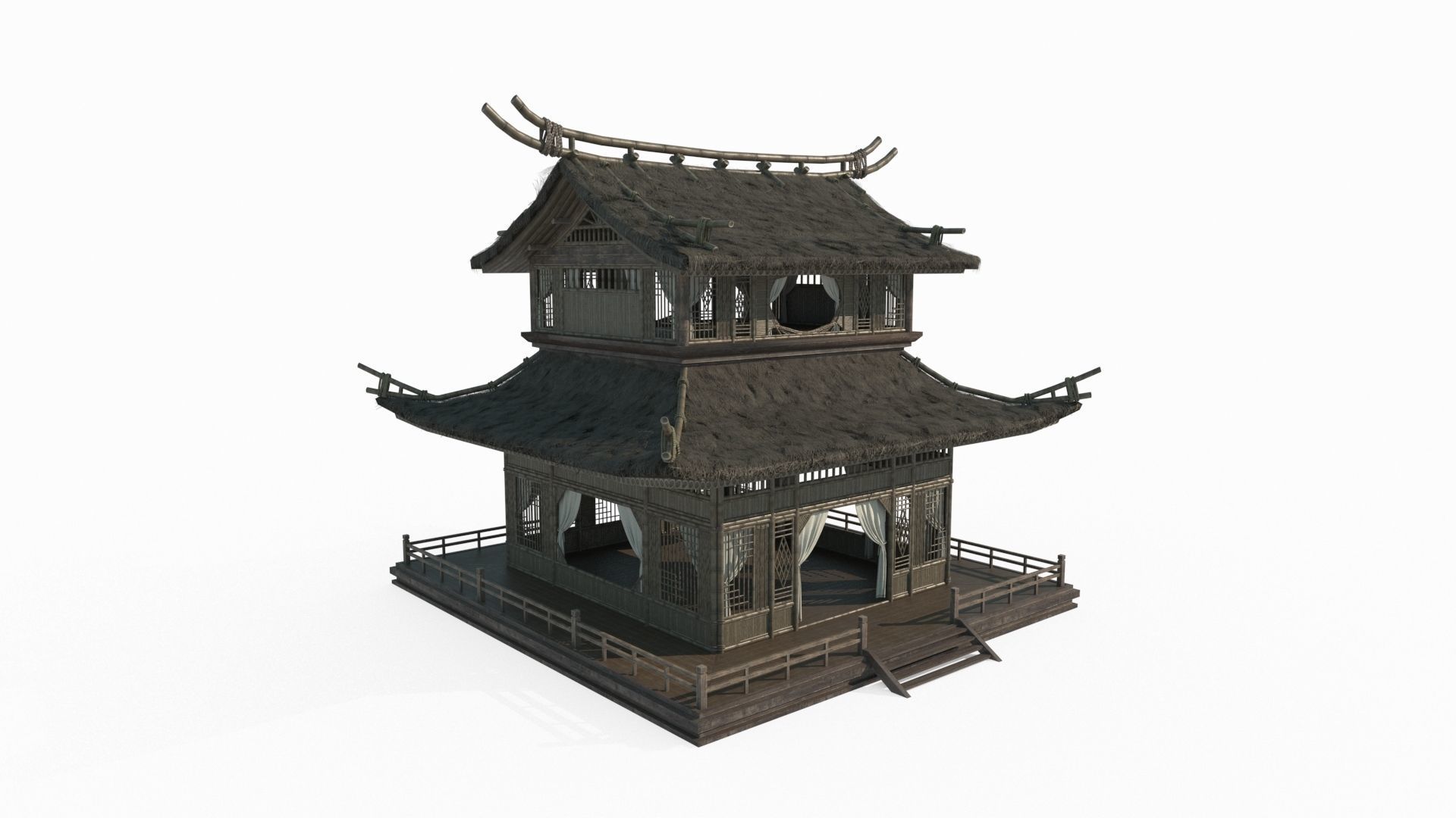 Ancient Asian architecture thatched palaces 3D model_3