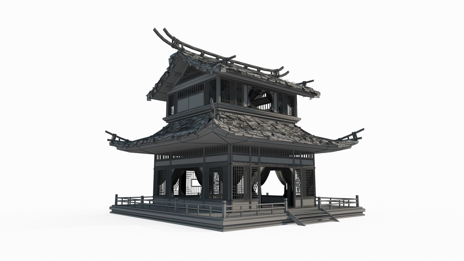 Ancient Asian architecture thatched palaces 3D model_5