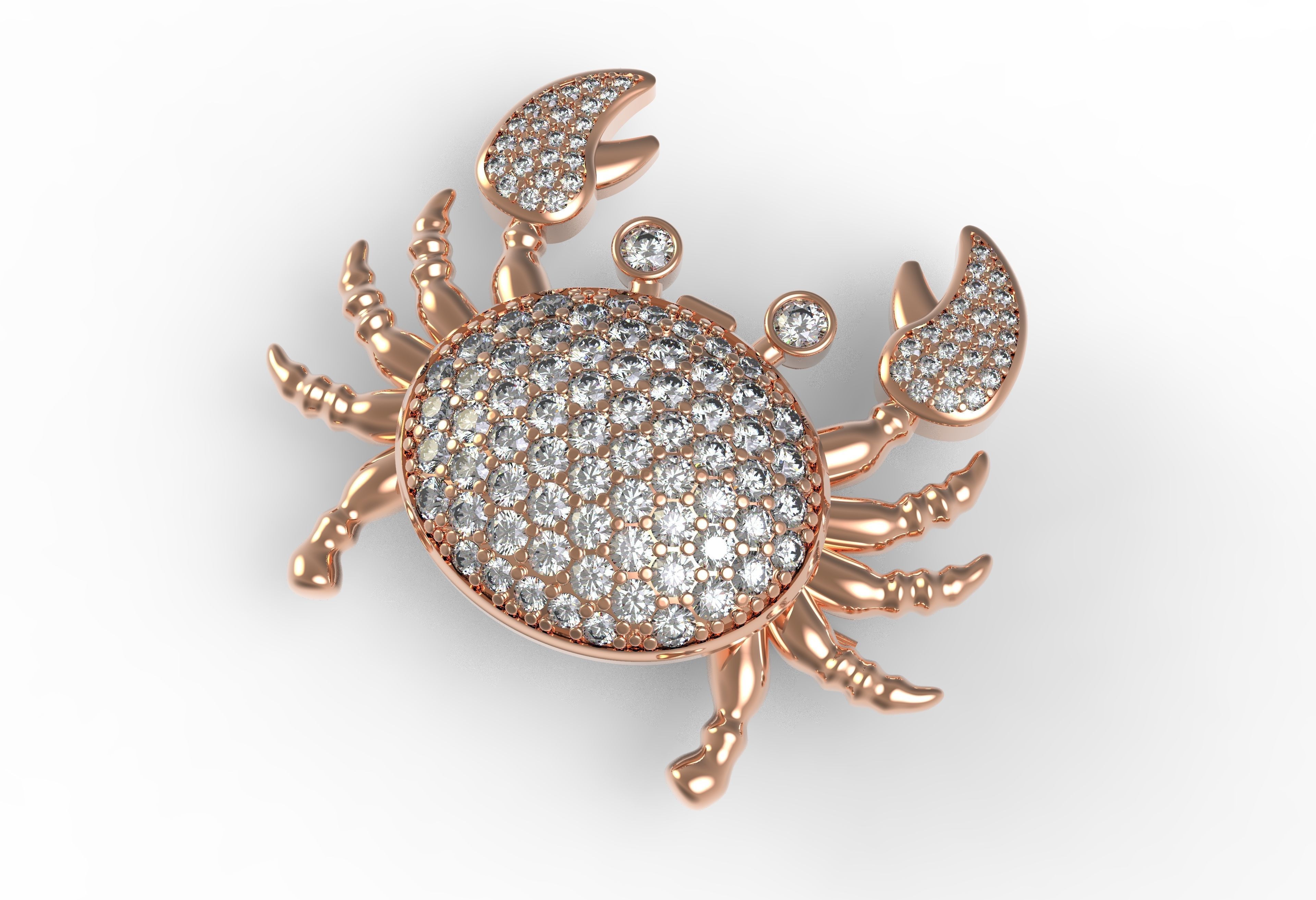 Unique Crab Diamond Brooch 3D print model_10