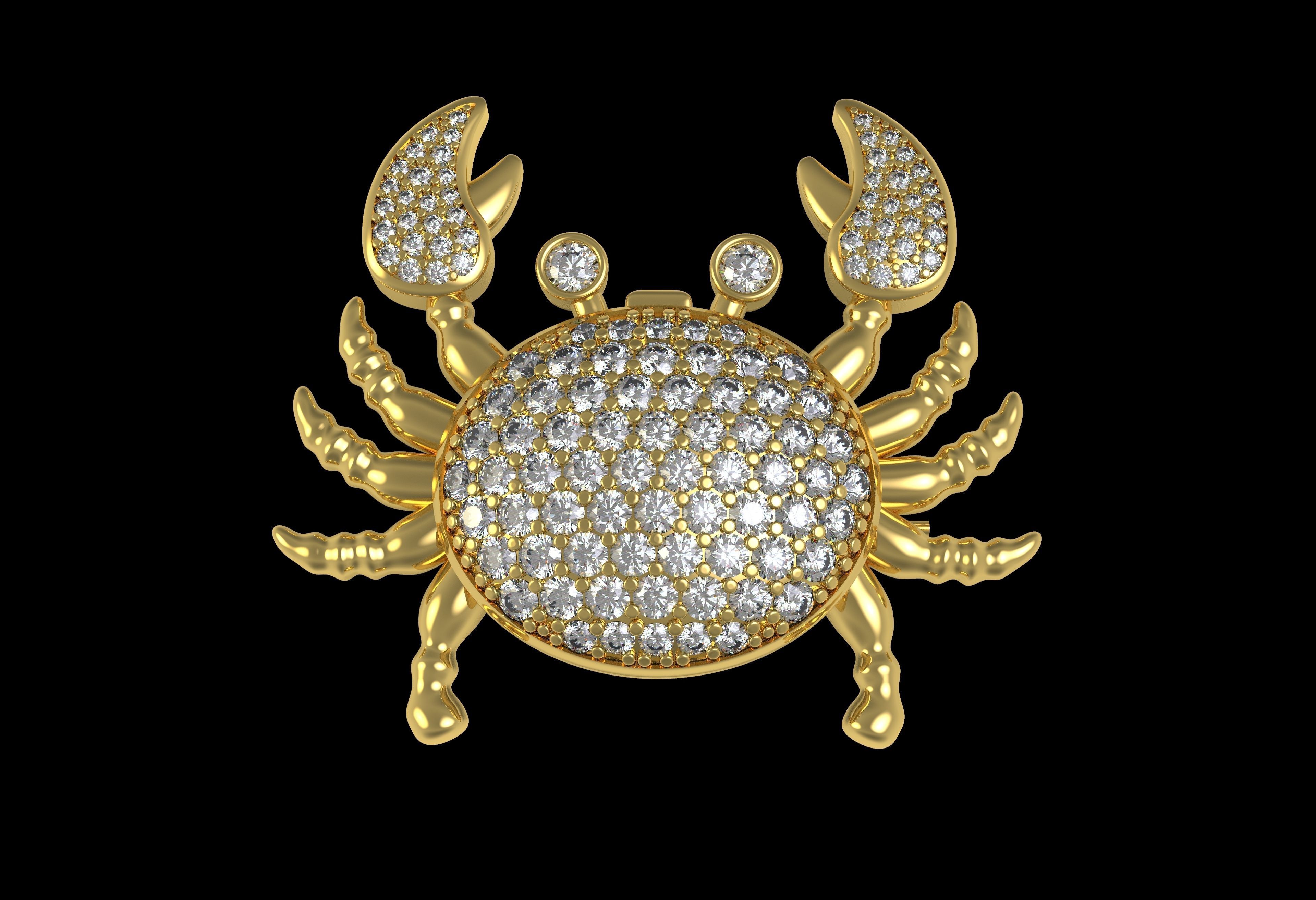 Unique Crab Diamond Brooch 3D print model_11