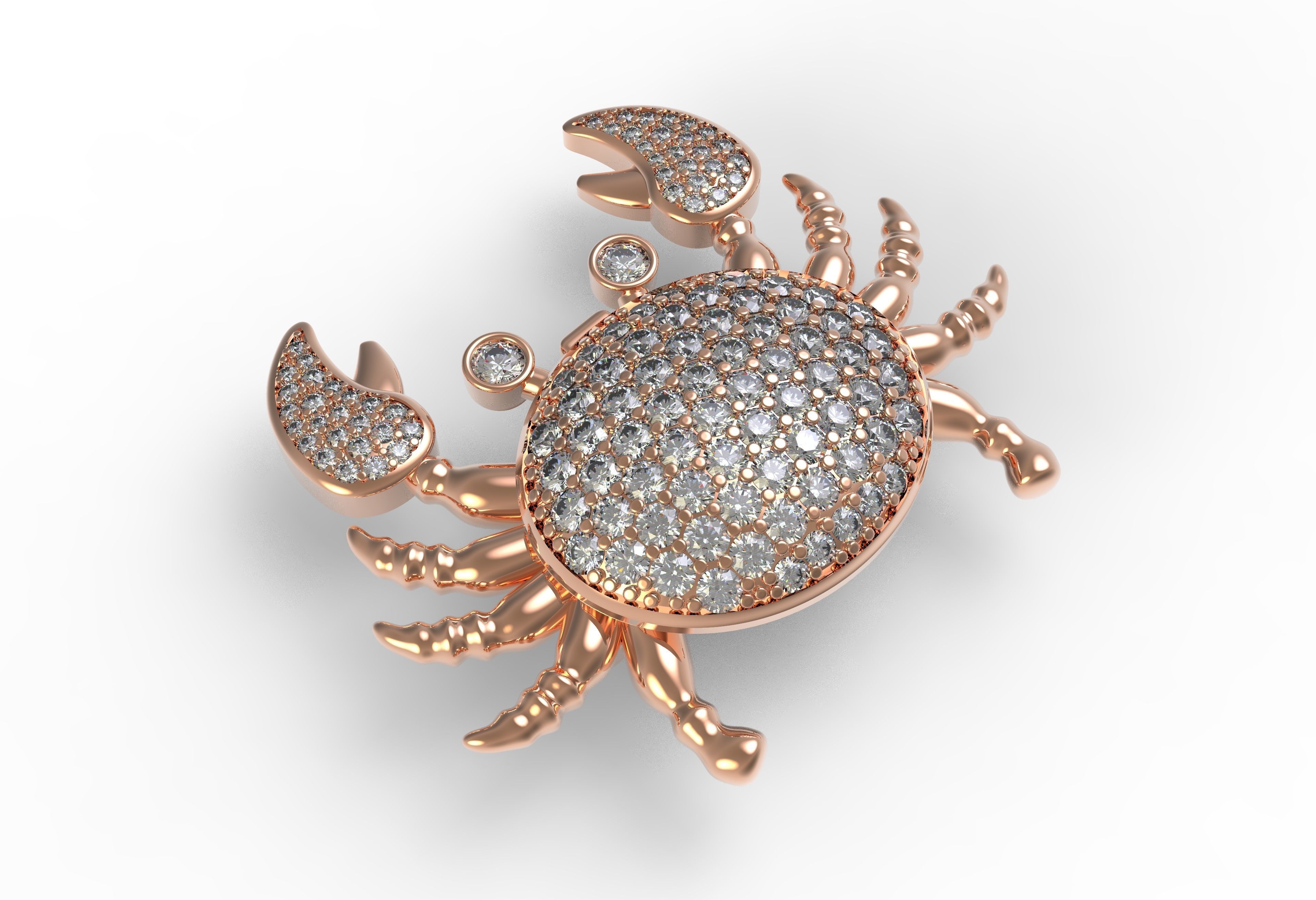 Unique Crab Diamond Brooch 3D print model_9