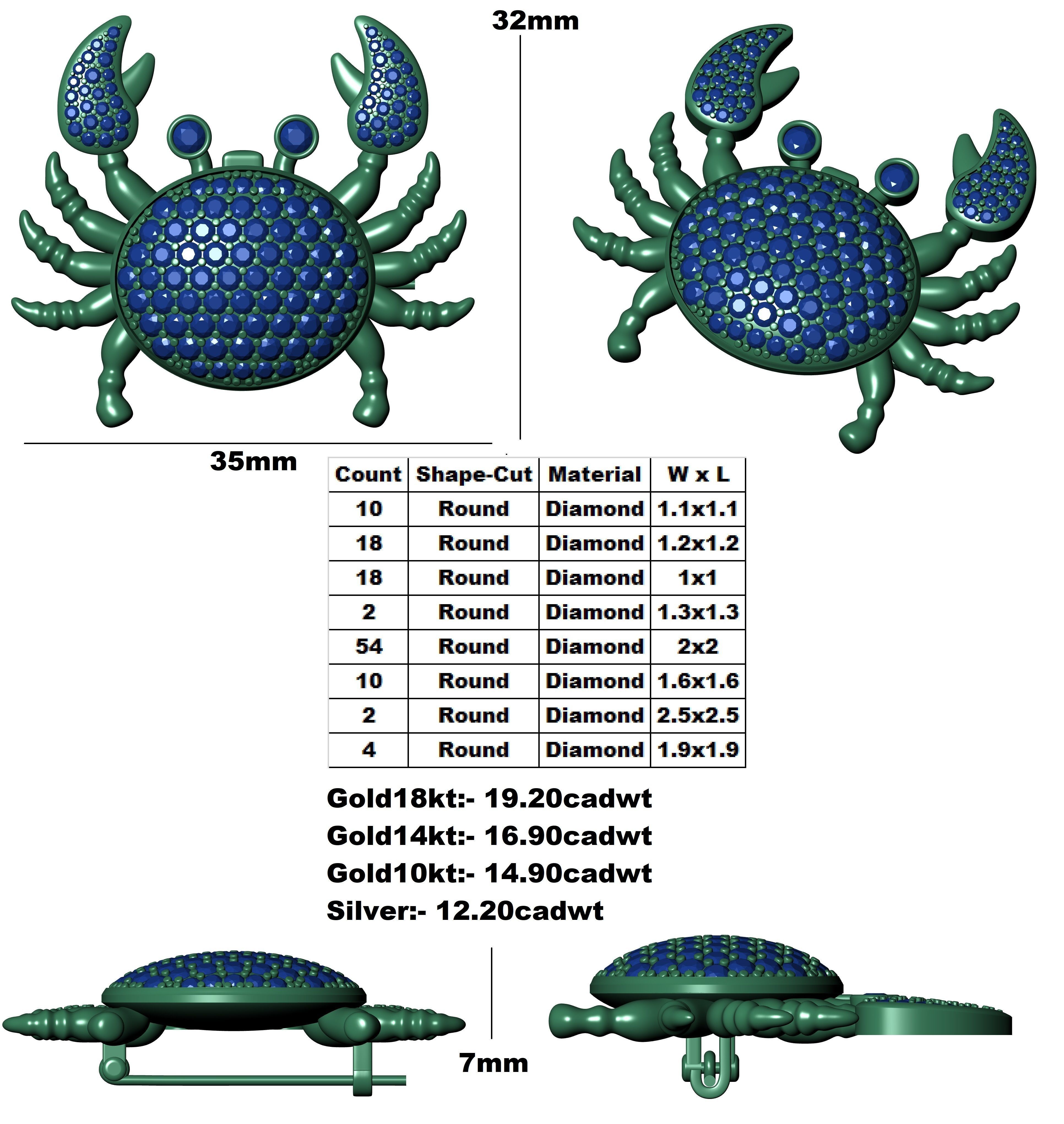 Unique Crab Diamond Brooch 3D print model_15