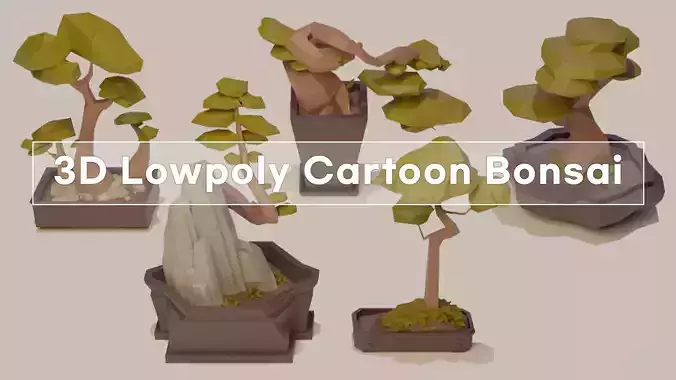 Cartoon 3D Lowpoly Bonsai Pine Trees