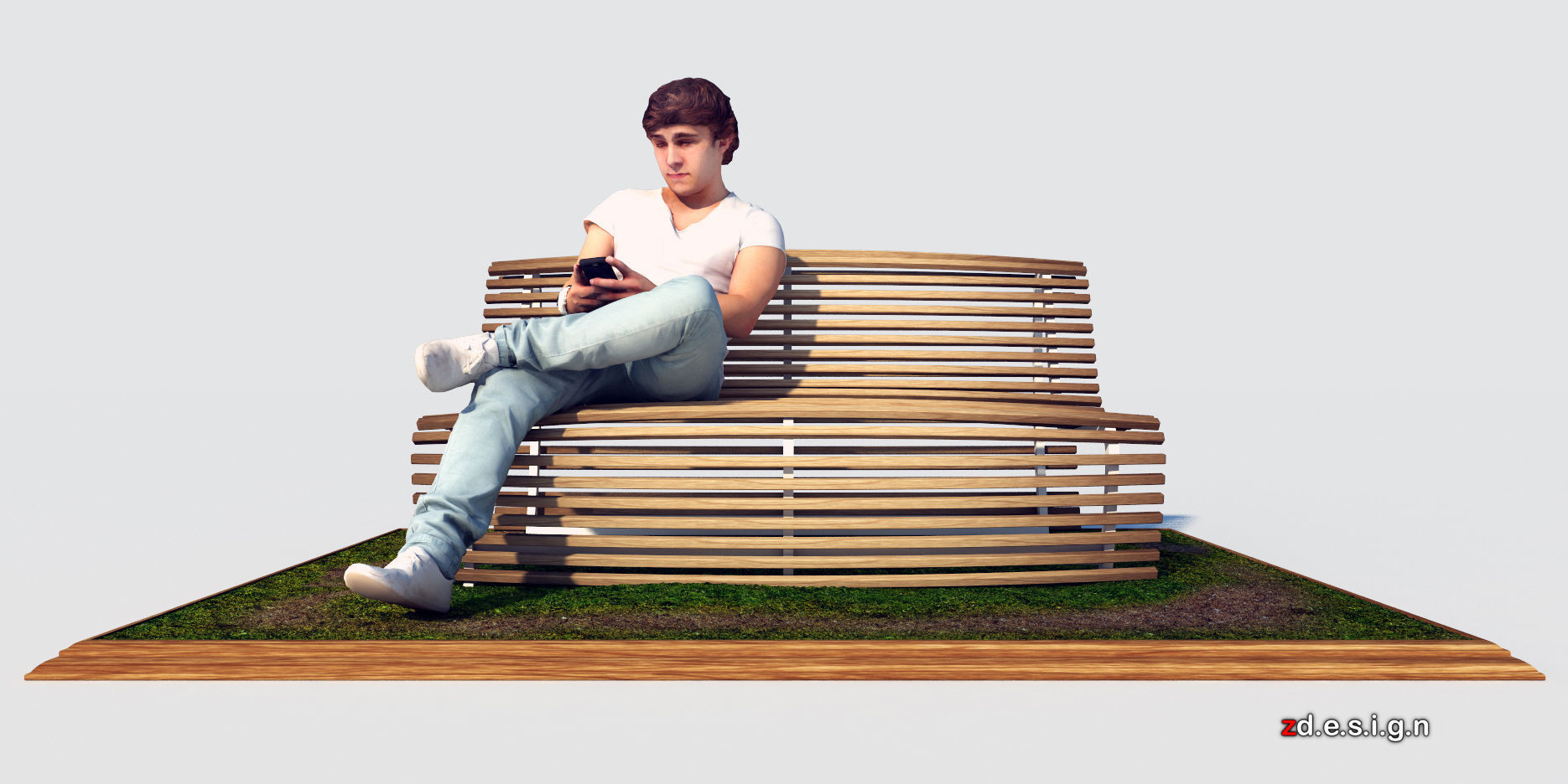 Stick Wood Bench 3D model_3