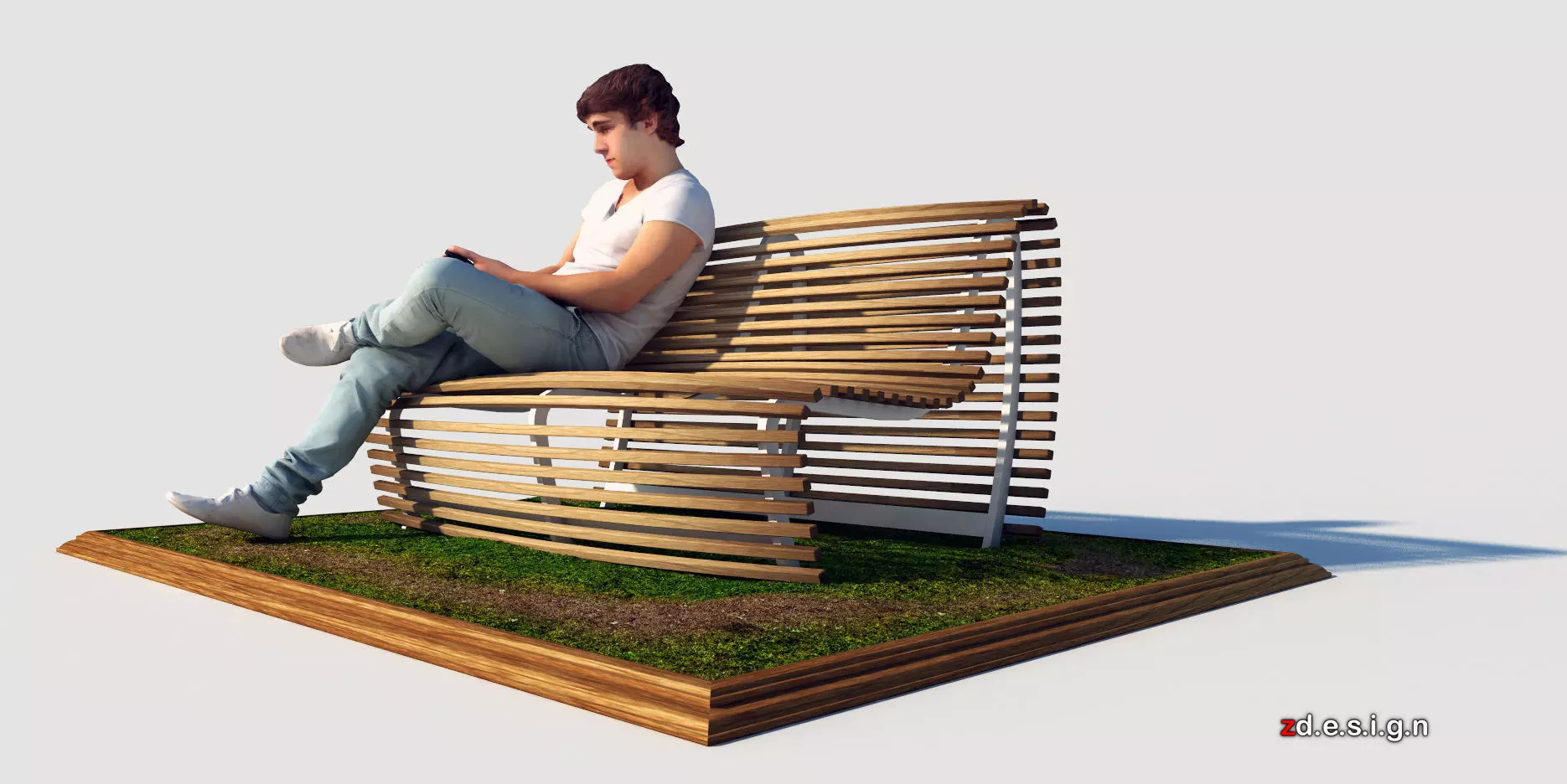 Stick Wood Bench 3D model_0