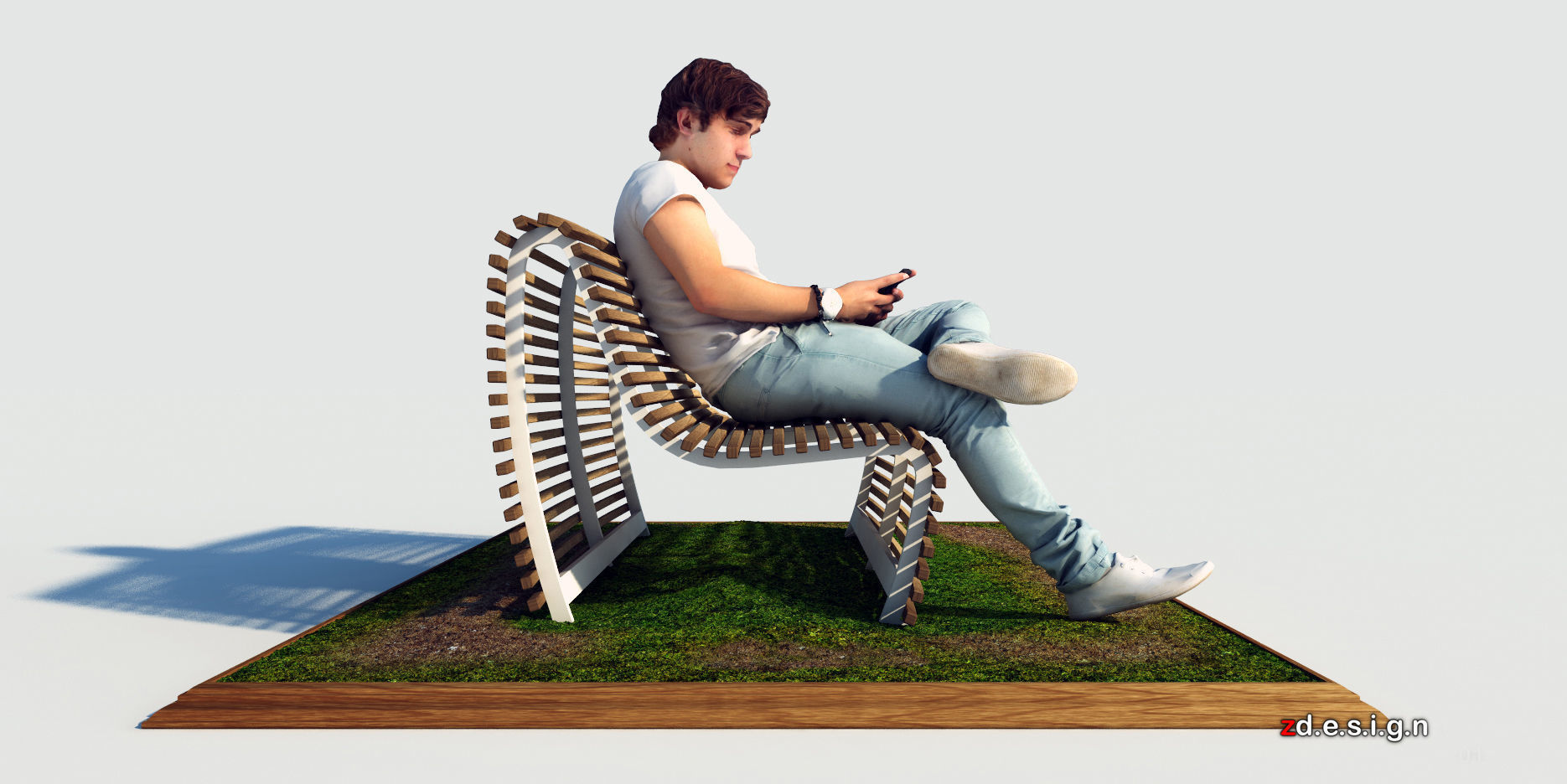 Stick Wood Bench 3D model_7