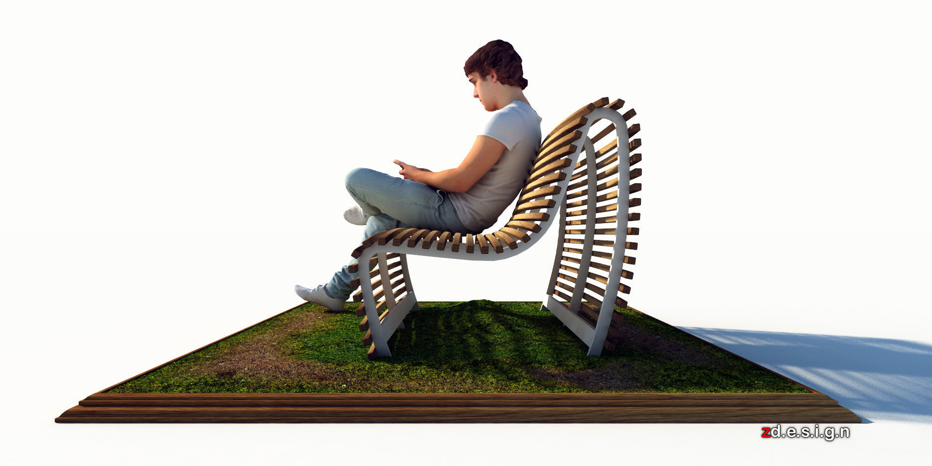 Stick Wood Bench 3D model_4