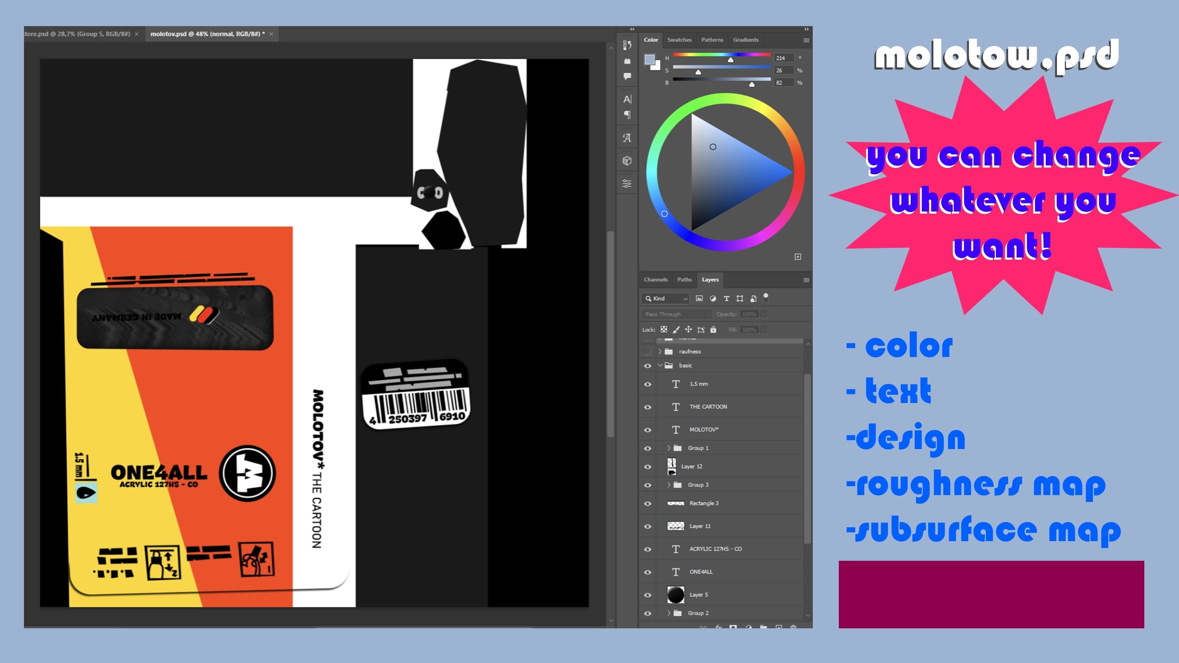 Marker MOLOTOW - the cartoon asset Low-poly 3D model_6