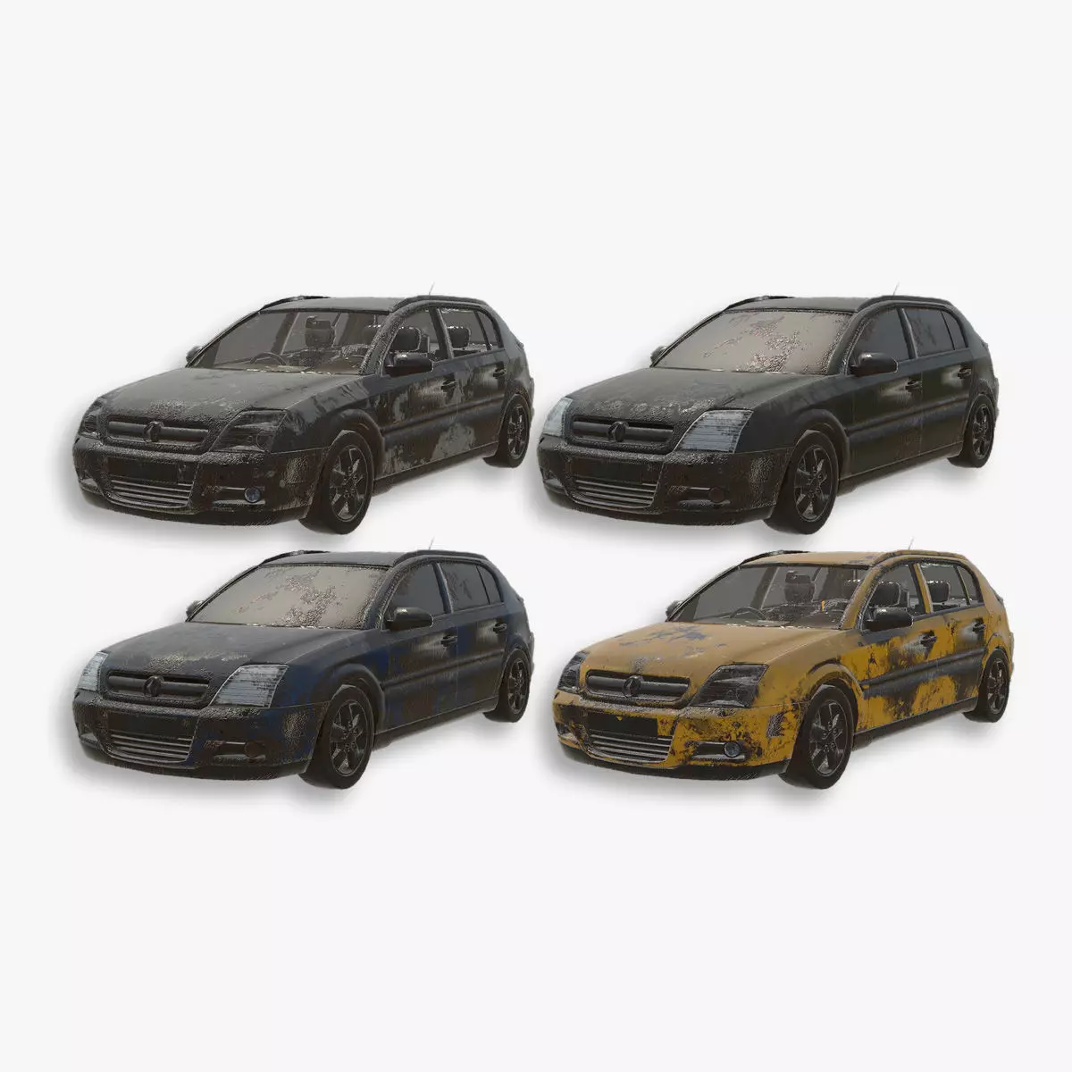 abandoned cars destroyed vehicles Low-poly 3D model_0