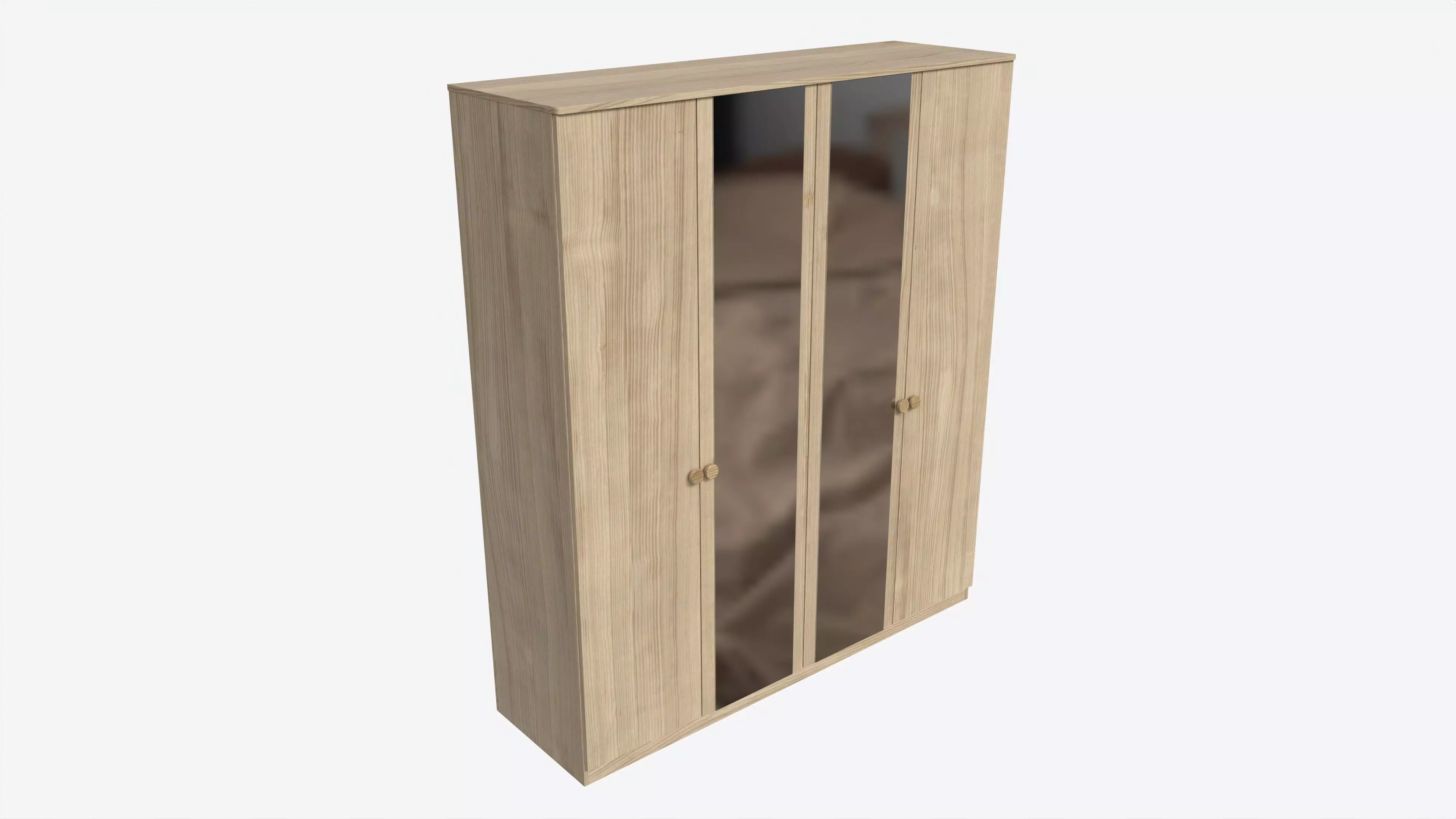 Wardrobe 4-door Wooden with Mirrors 3D model_0