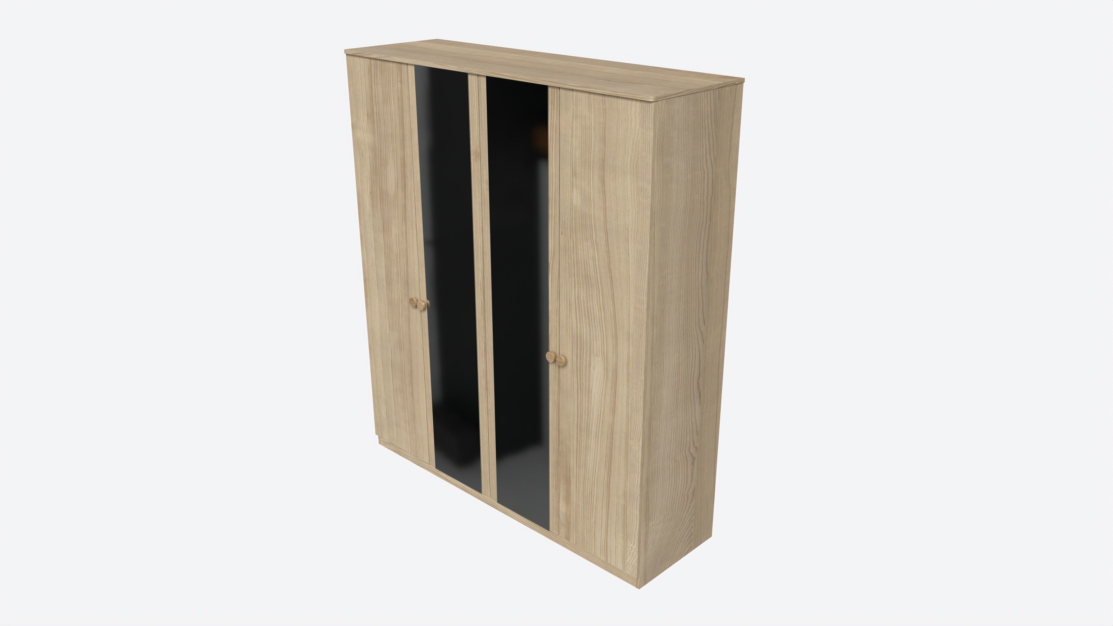 Wardrobe 4-door Wooden with Mirrors 3D model_1