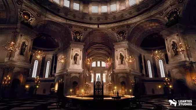 Baroque Cathedral Environment Low-poly 3D model