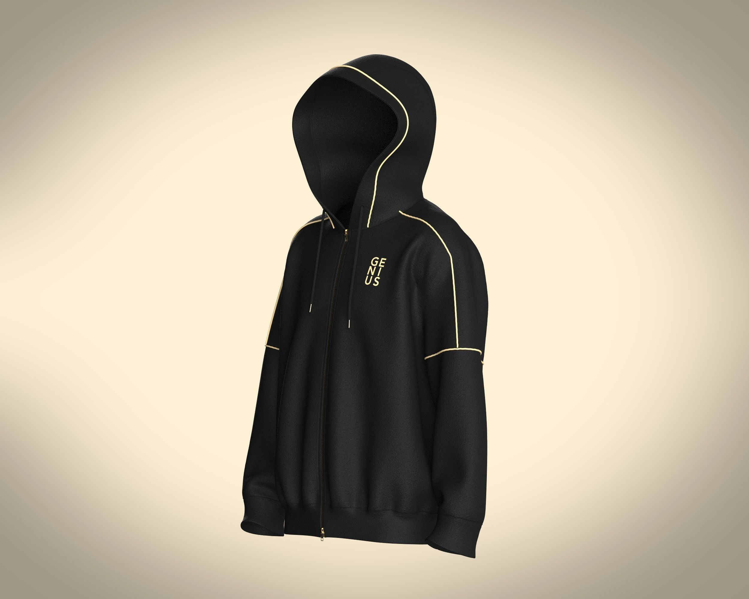 Mens Black And Gold Hoodie 3D model_7