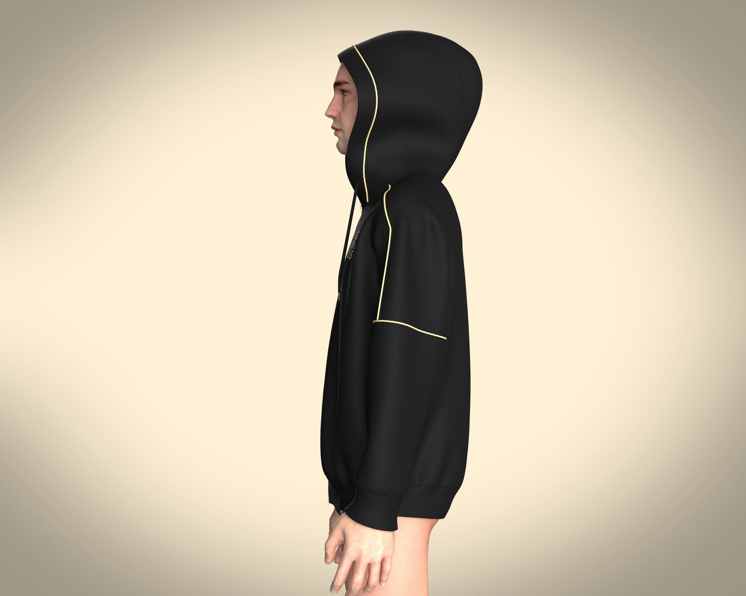 Mens Black And Gold Hoodie 3D model_11