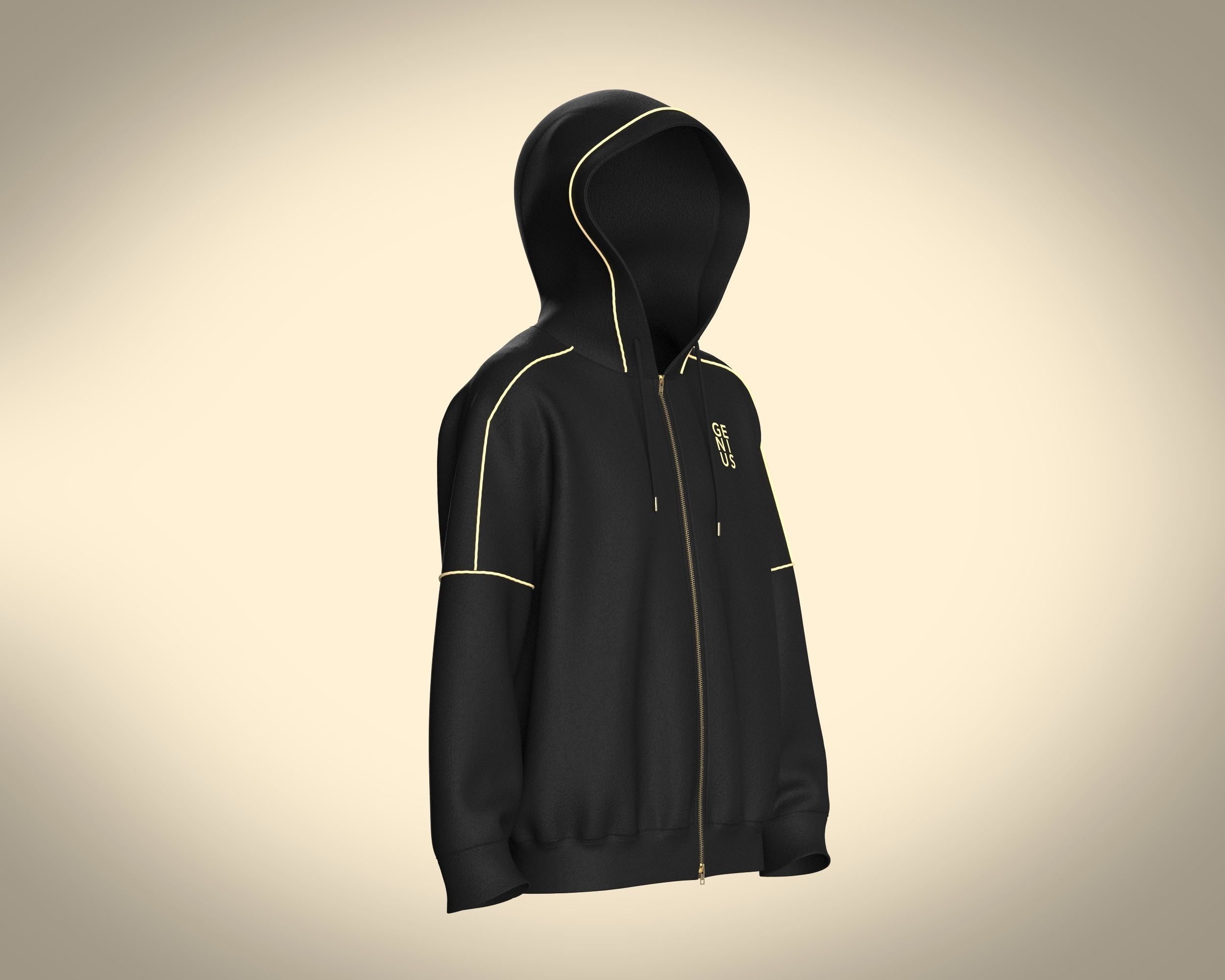 Mens Black And Gold Hoodie 3D model_1