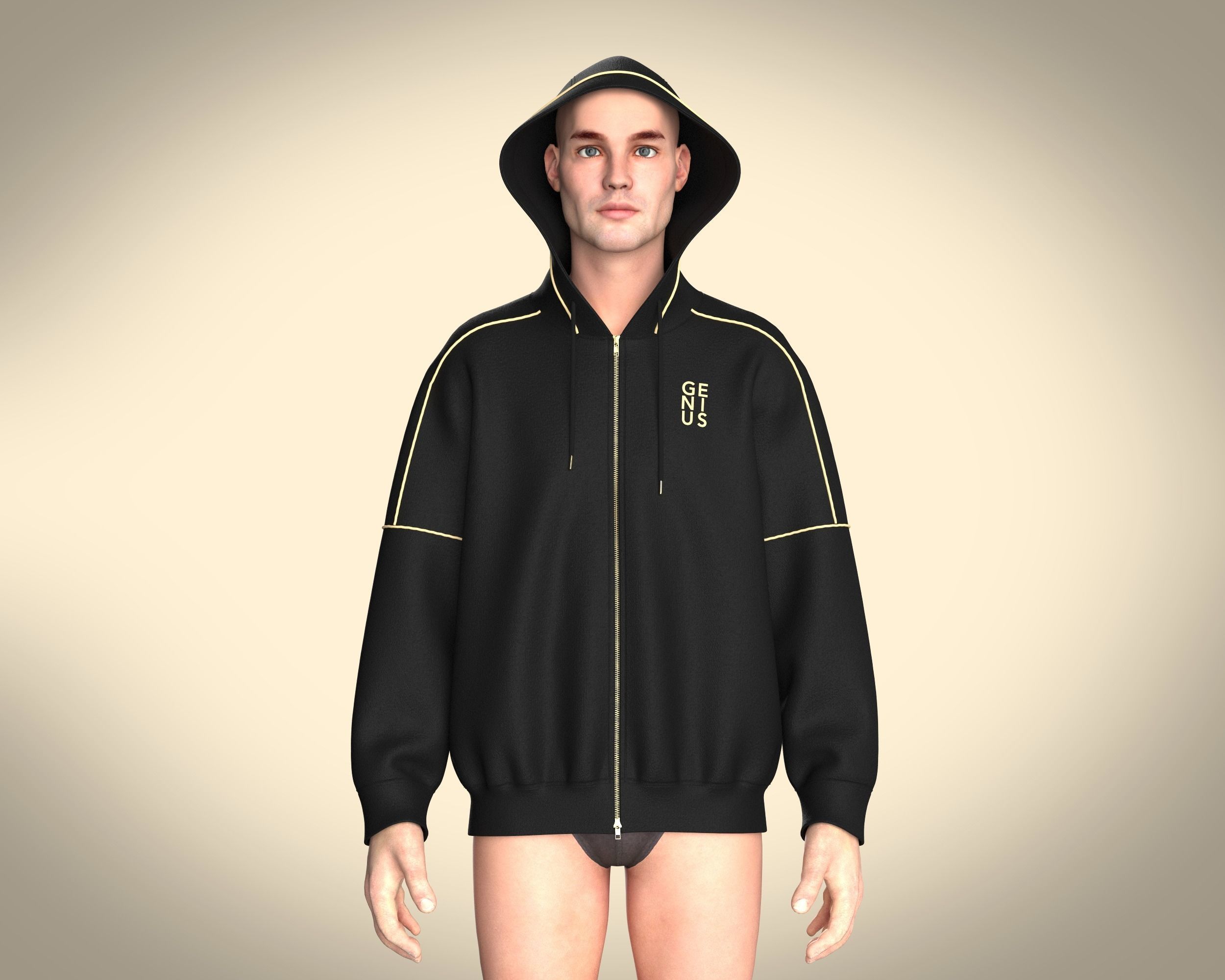 Mens Black And Gold Hoodie 3D model_8