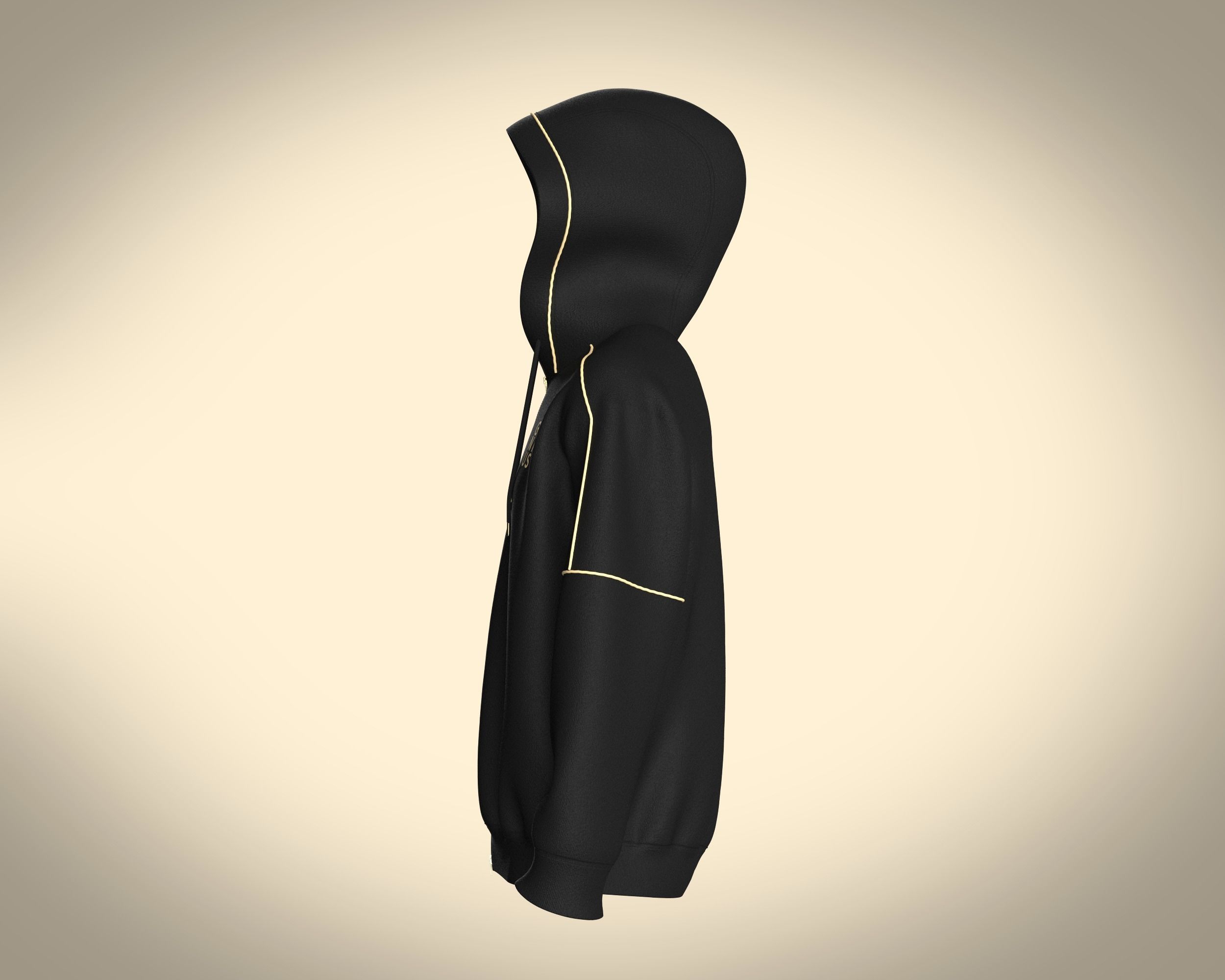 Mens Black And Gold Hoodie 3D model_6