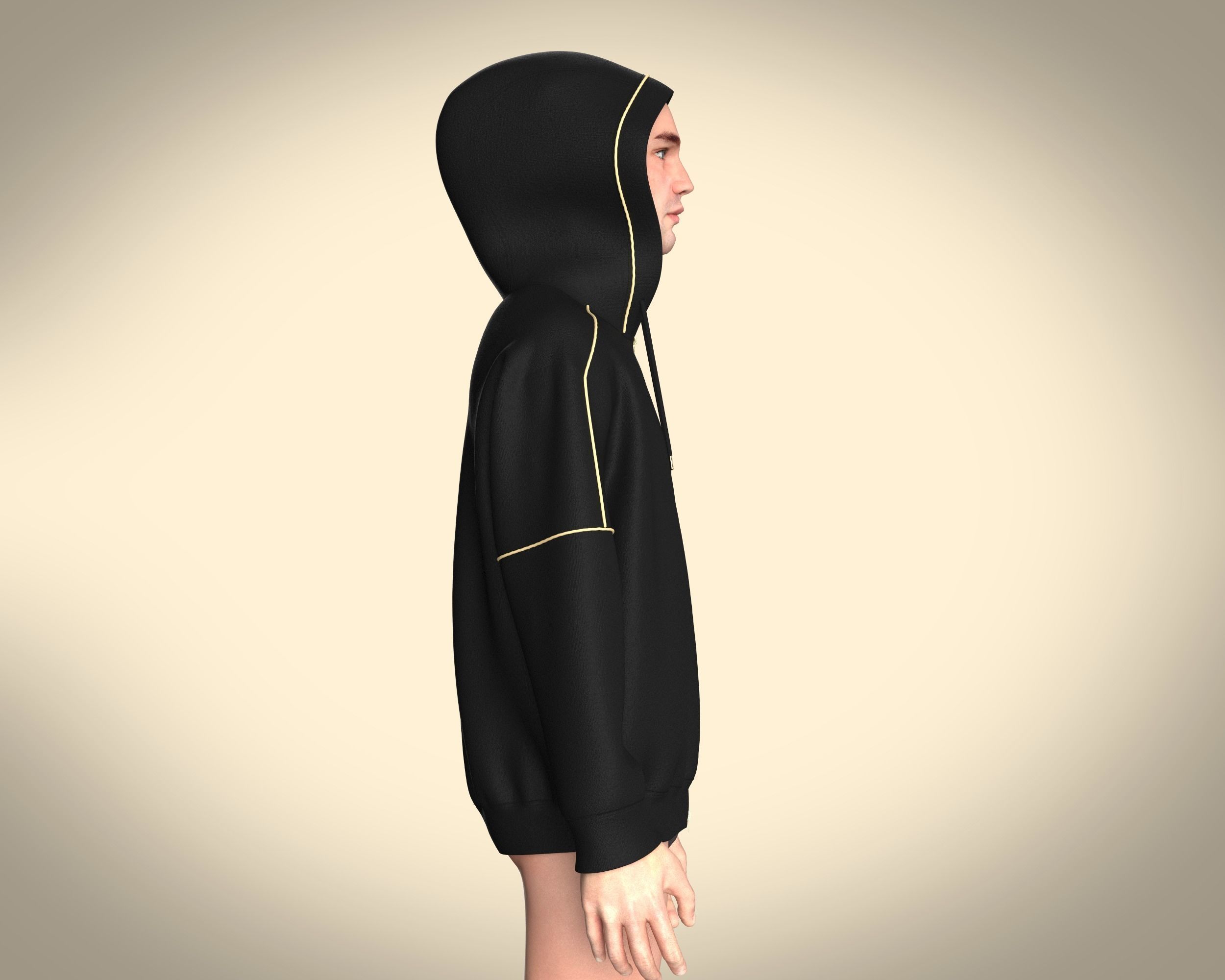 Mens Black And Gold Hoodie 3D model_9