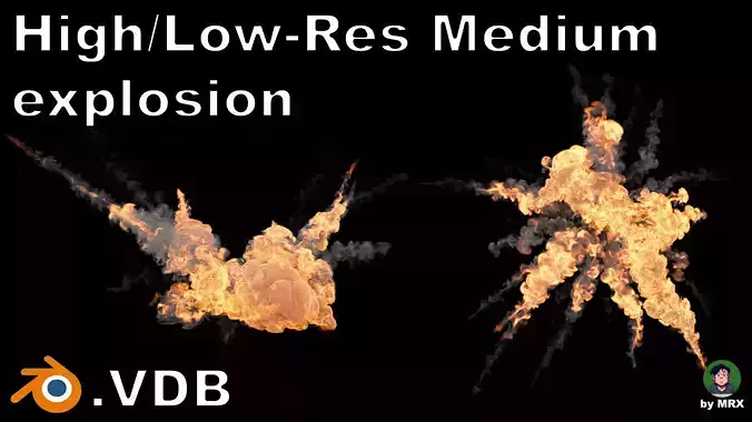 High and Low Resolution Medium Explosion - vdb animated 3D model