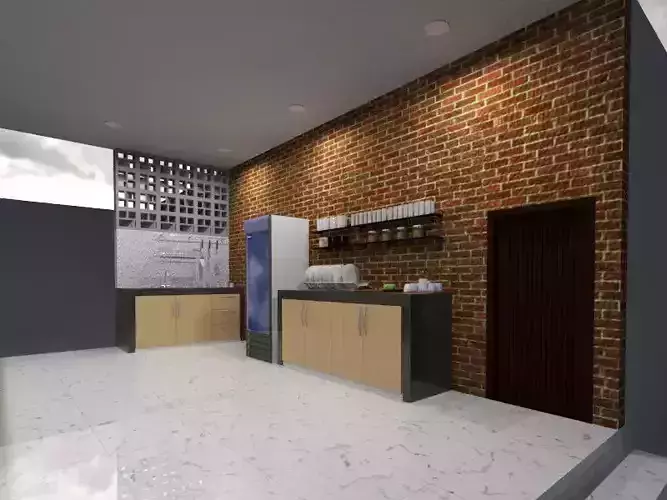 Kitchen Set design with brick wall 3D print model