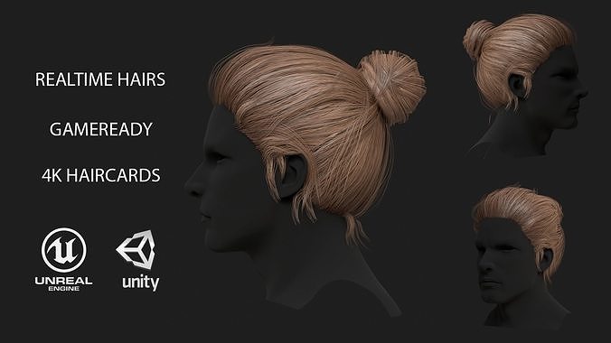 Realistic hairs Low-poly 3D model