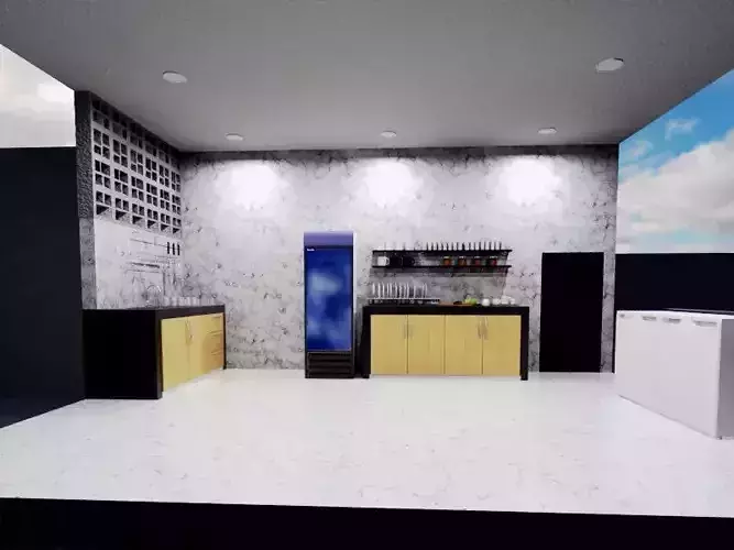 Kitchen Set design with stone marble wall 3D print model