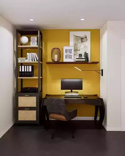 Office Niche with Yellow paint colour