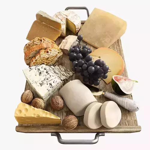 Cheese plate with nuts grapes