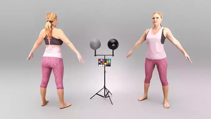 Woman in pink fitness suit in A-pose 407