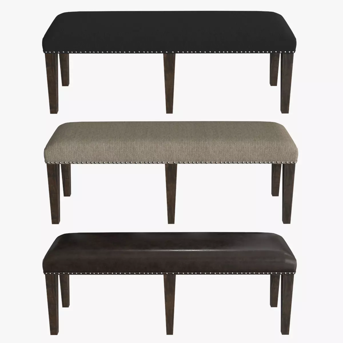 Backless Upholstered Dining Bench Oak Low-poly 3D model_0