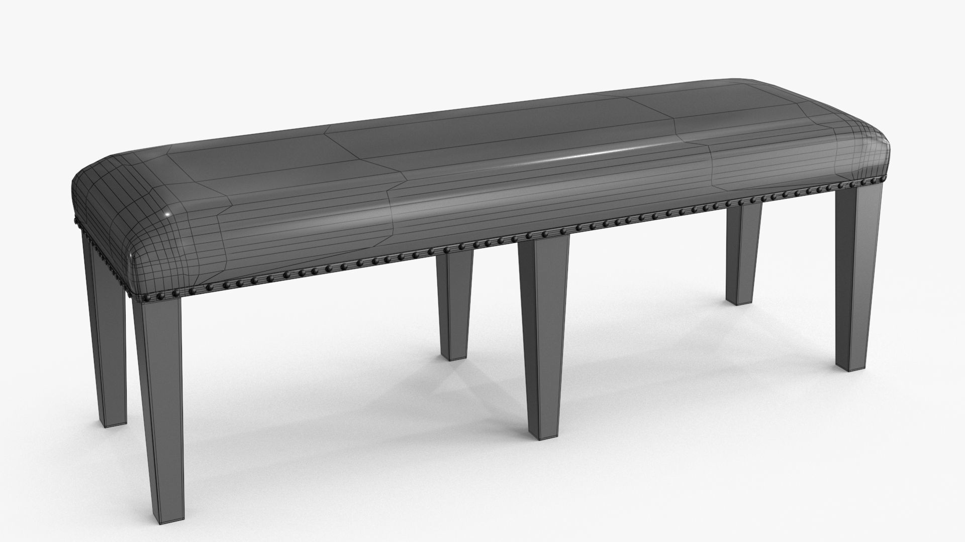 Backless Upholstered Dining Bench Oak Low-poly 3D model_17