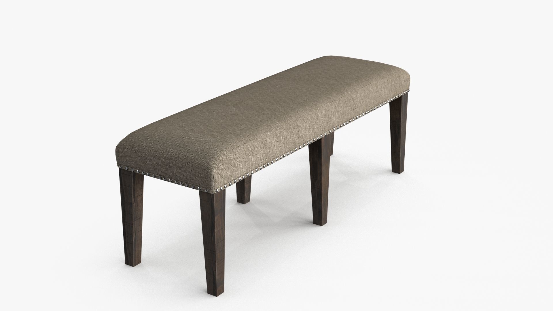 Backless Upholstered Dining Bench Oak Low-poly 3D model_13