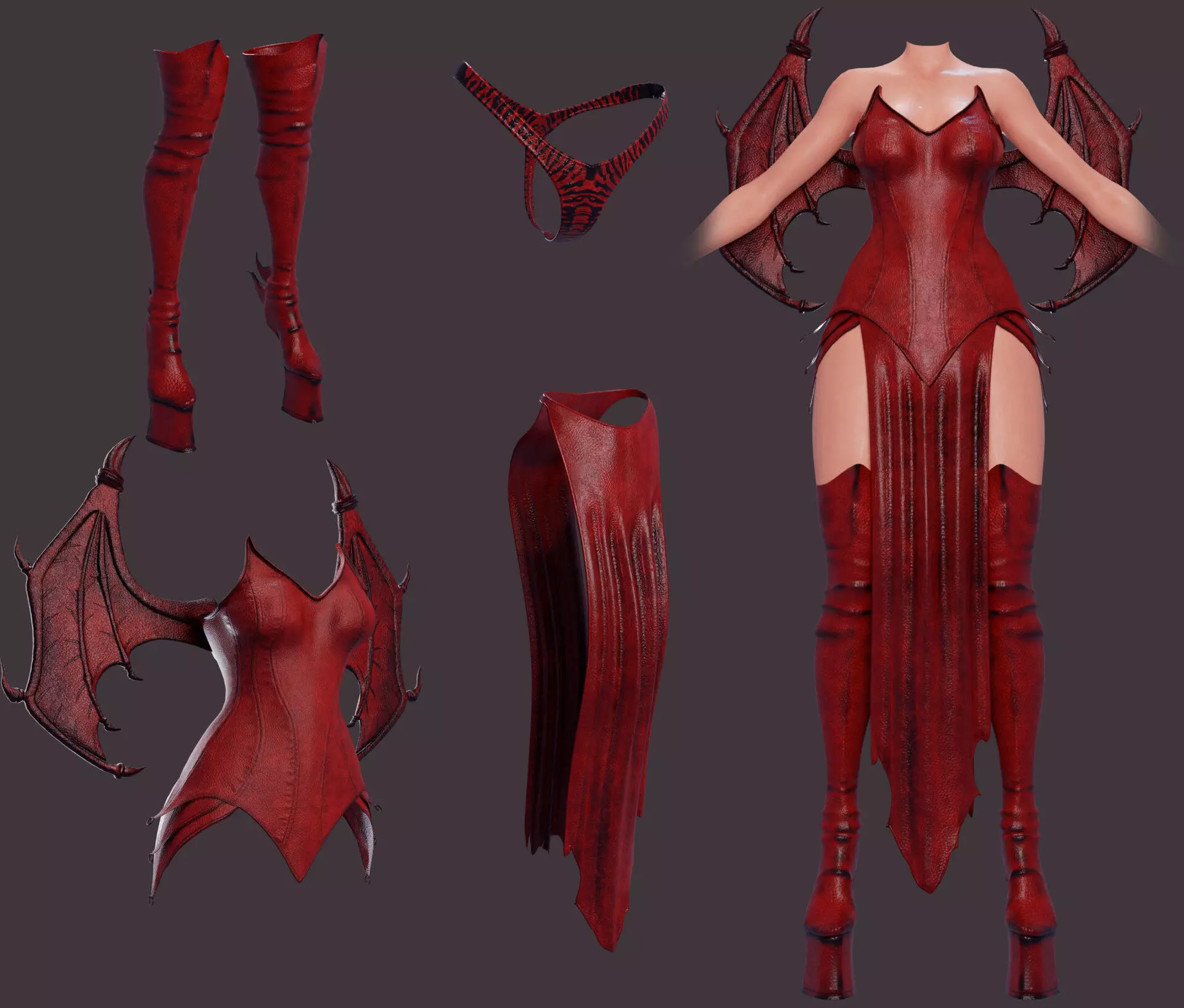 Draconic Demon outfit  Low-poly 3D model_0
