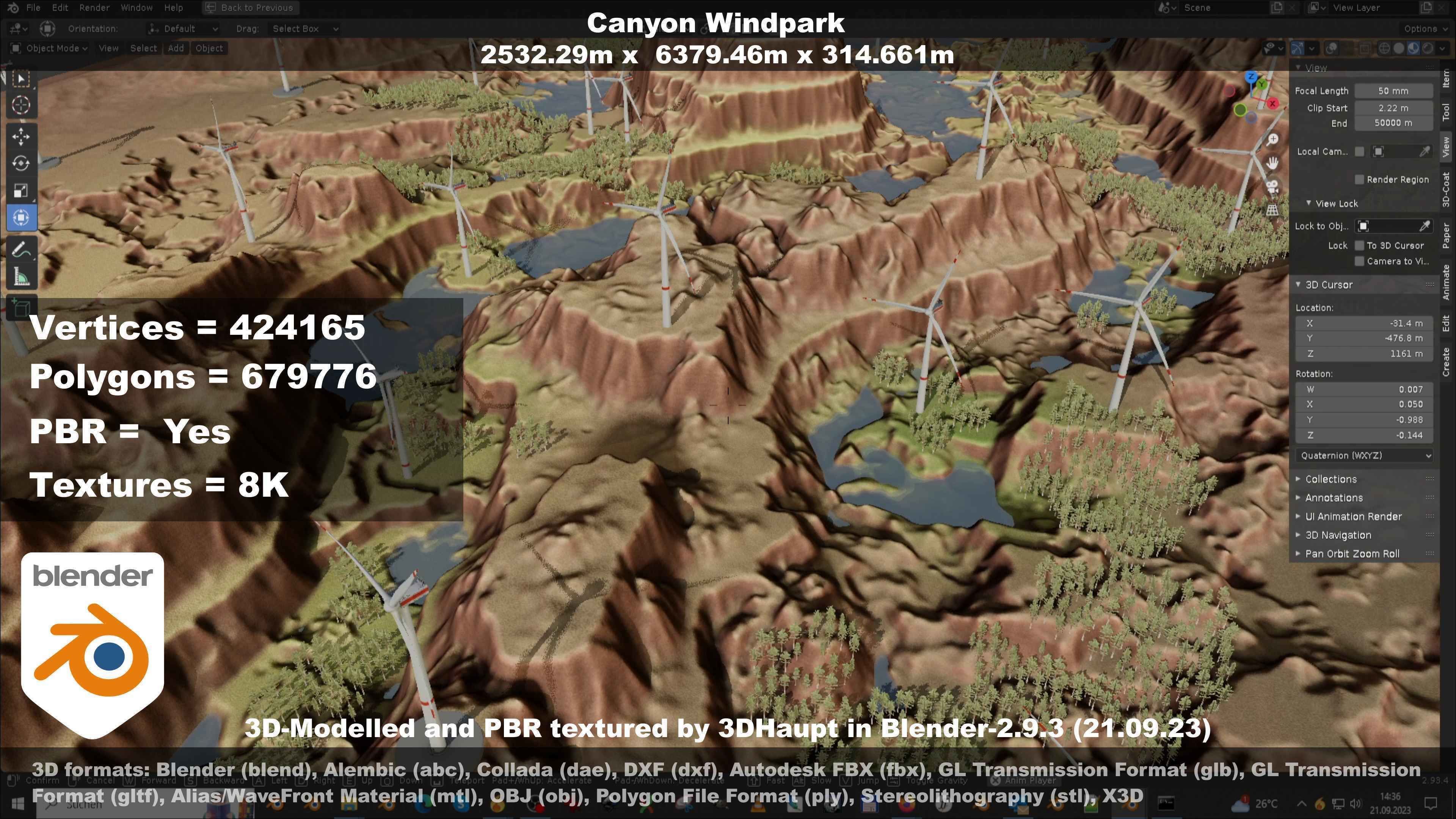 Canyon Windfarm Scene Low-poly 3D model_92