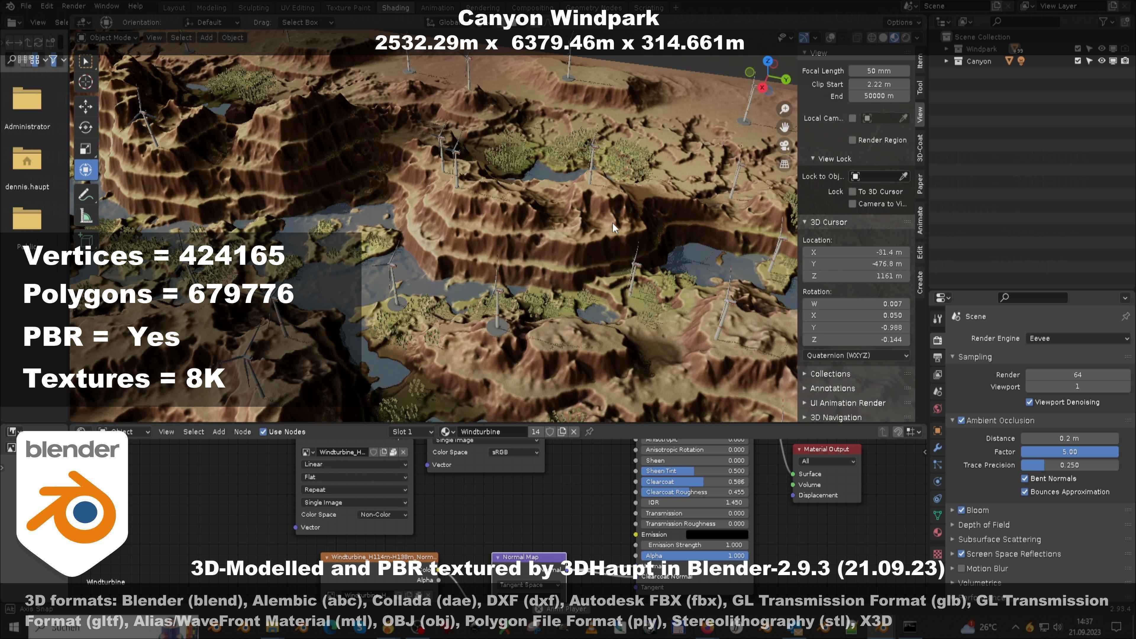 Canyon Windfarm Scene Low-poly 3D model_69