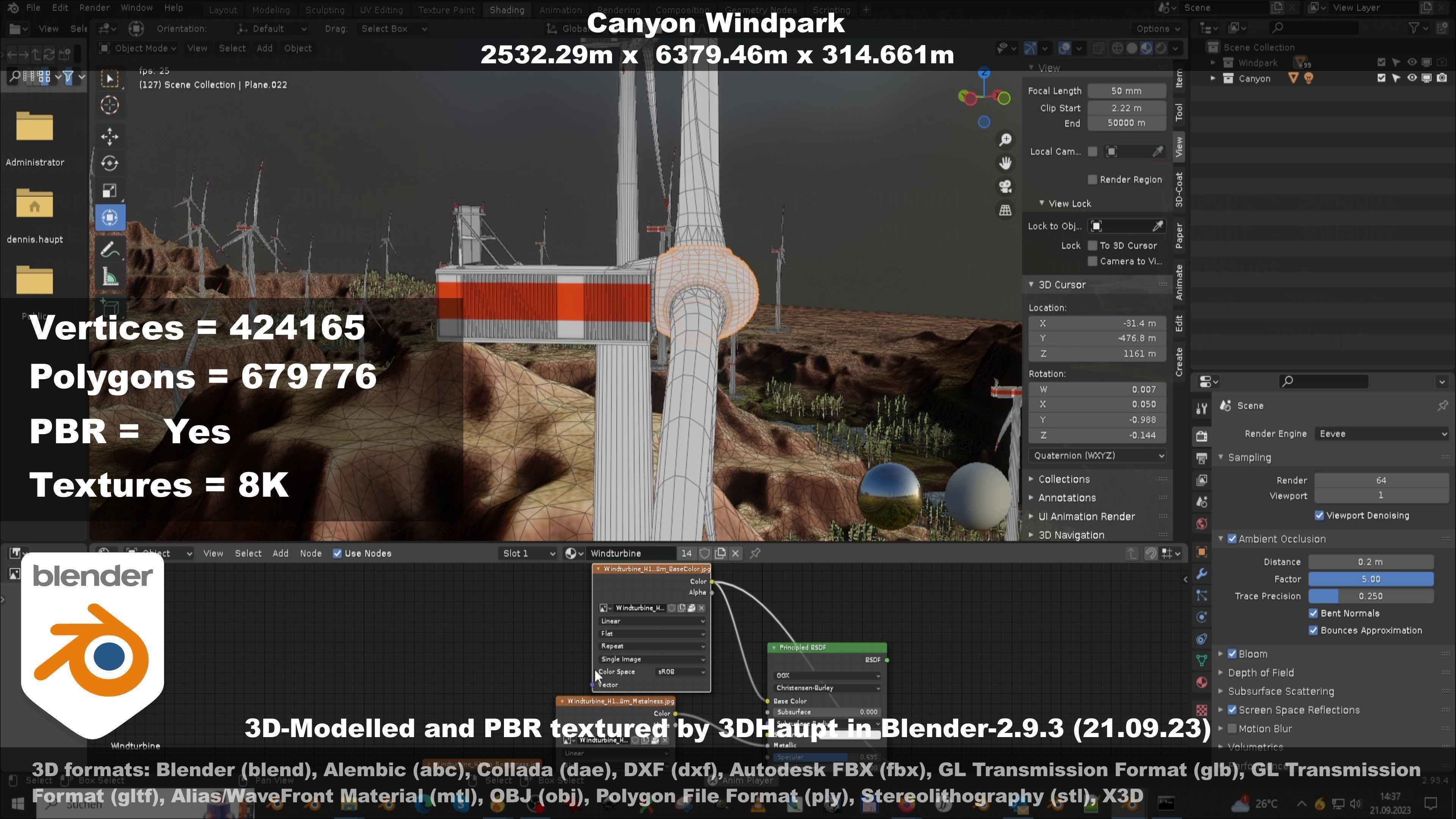 Canyon Windfarm Scene Low-poly 3D model_133