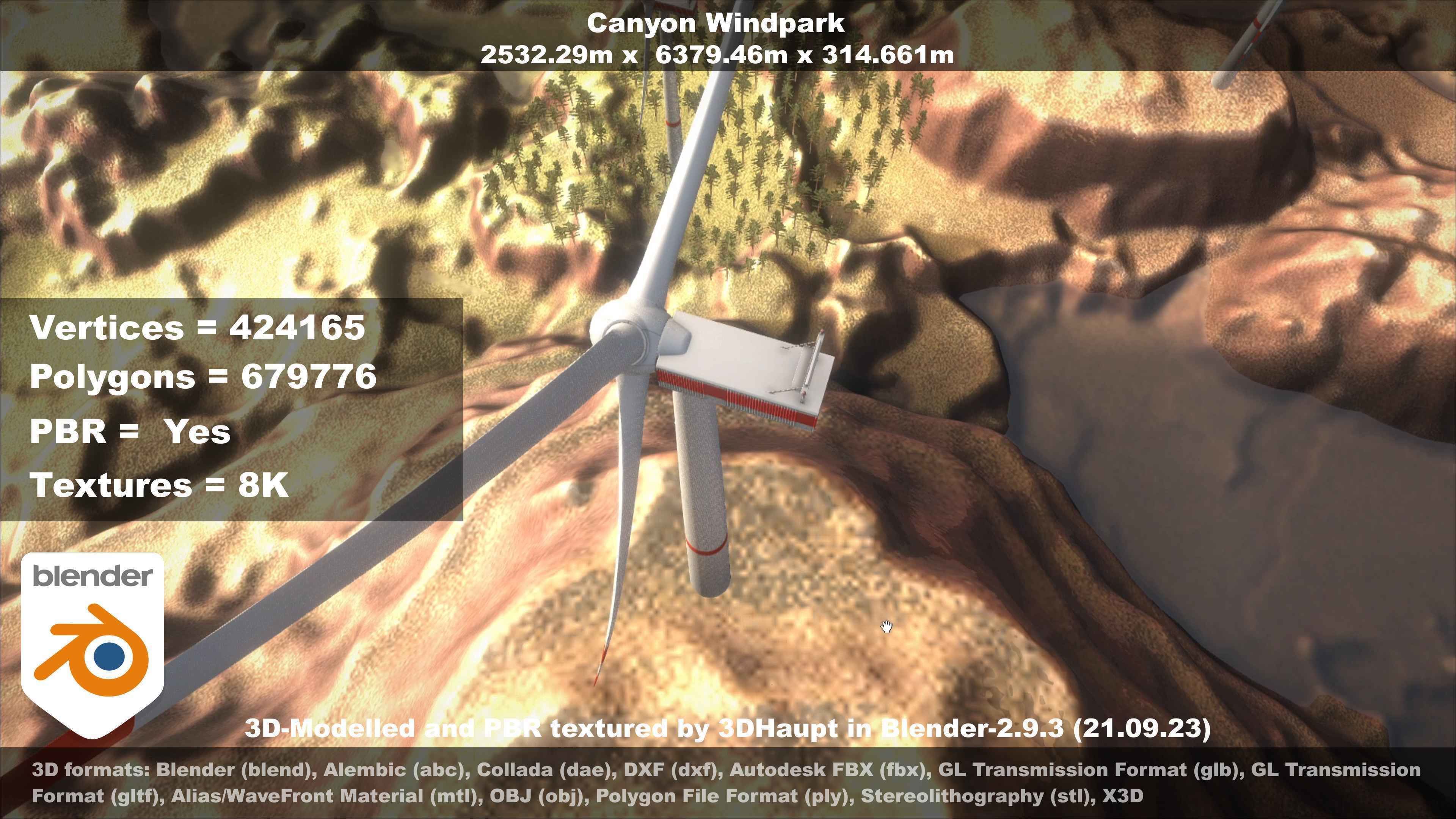 Canyon Windfarm Scene Low-poly 3D model_88