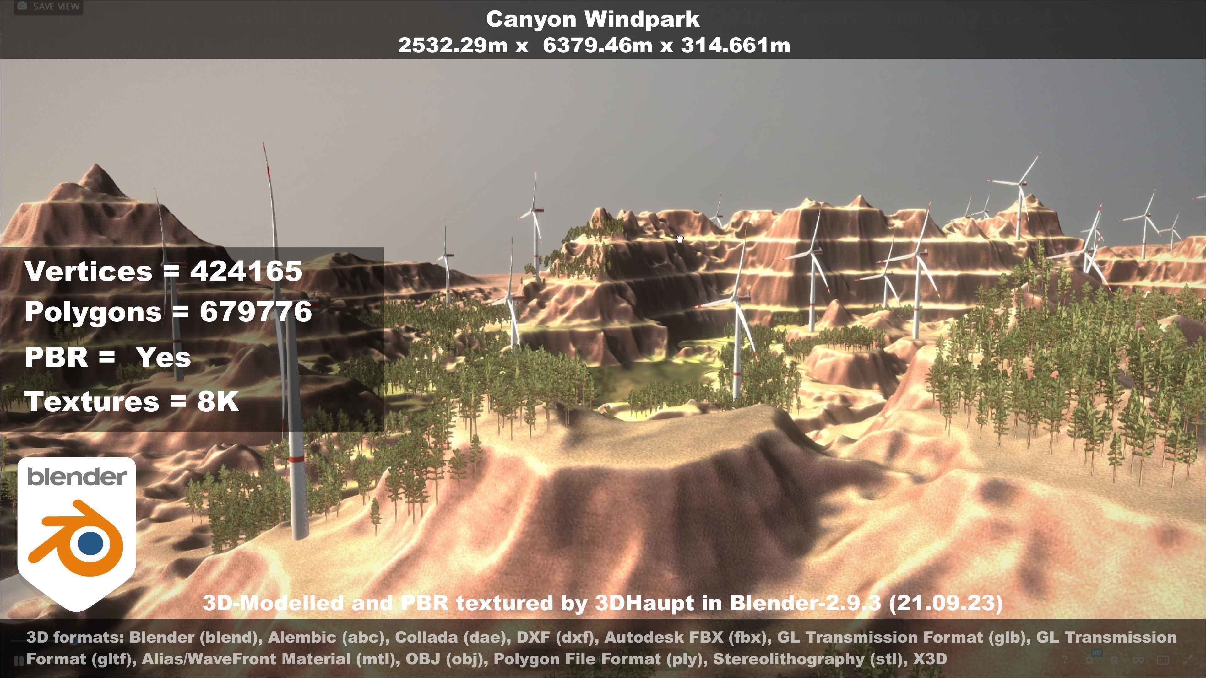 Canyon Windfarm Scene Low-poly 3D model_140