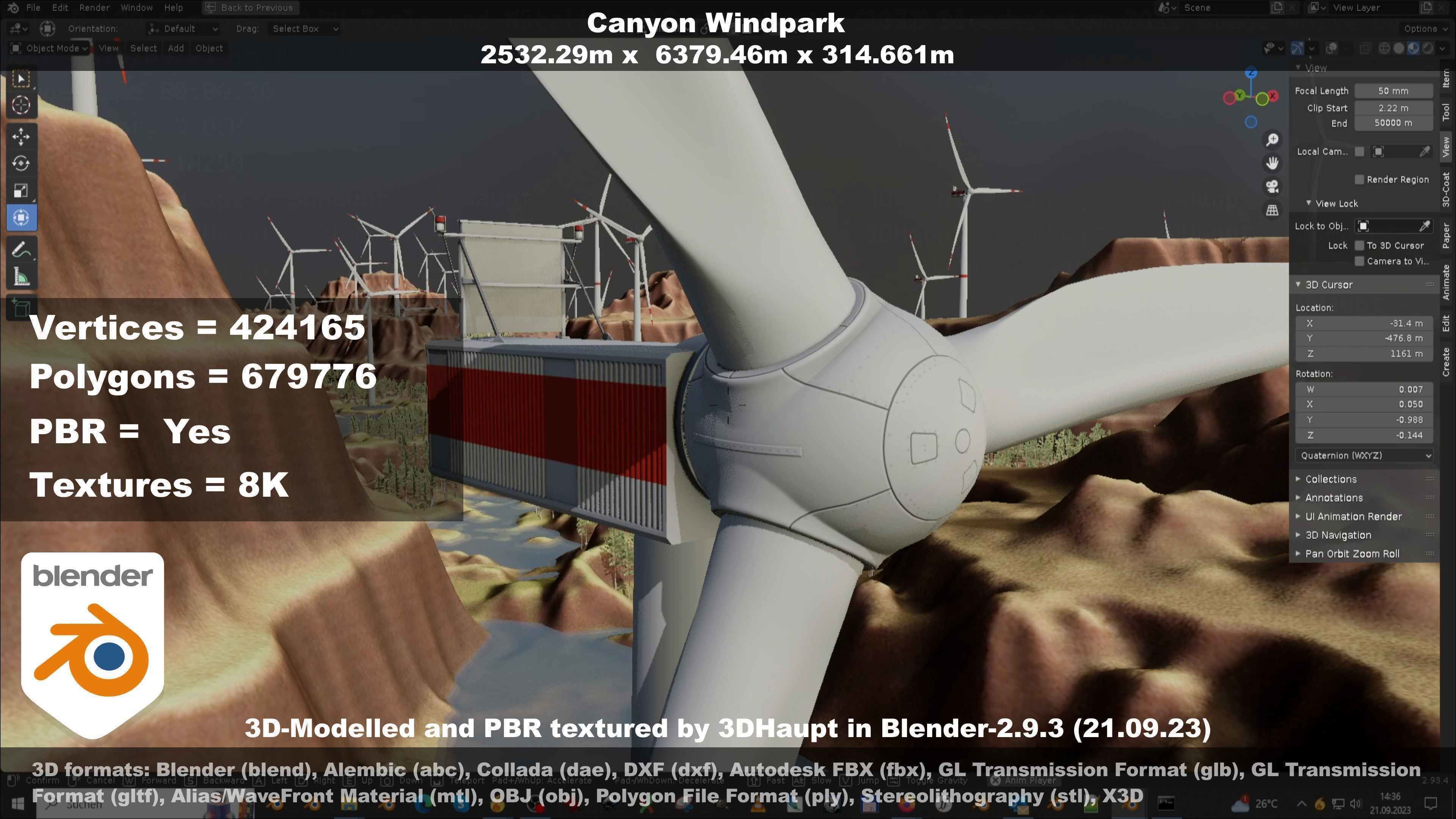 Canyon Windfarm Scene Low-poly 3D model_39