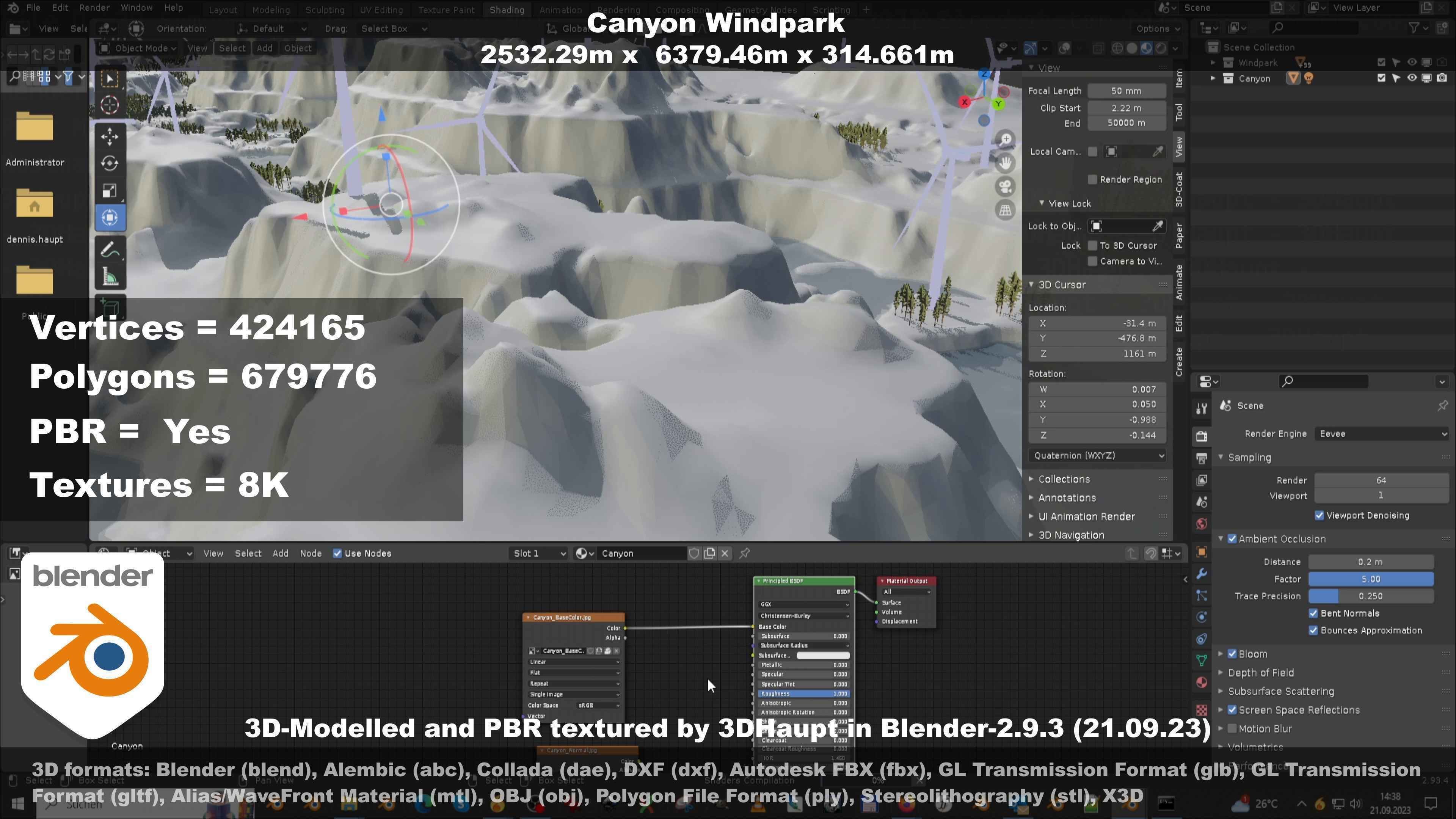 Canyon Windfarm Scene Low-poly 3D model_136