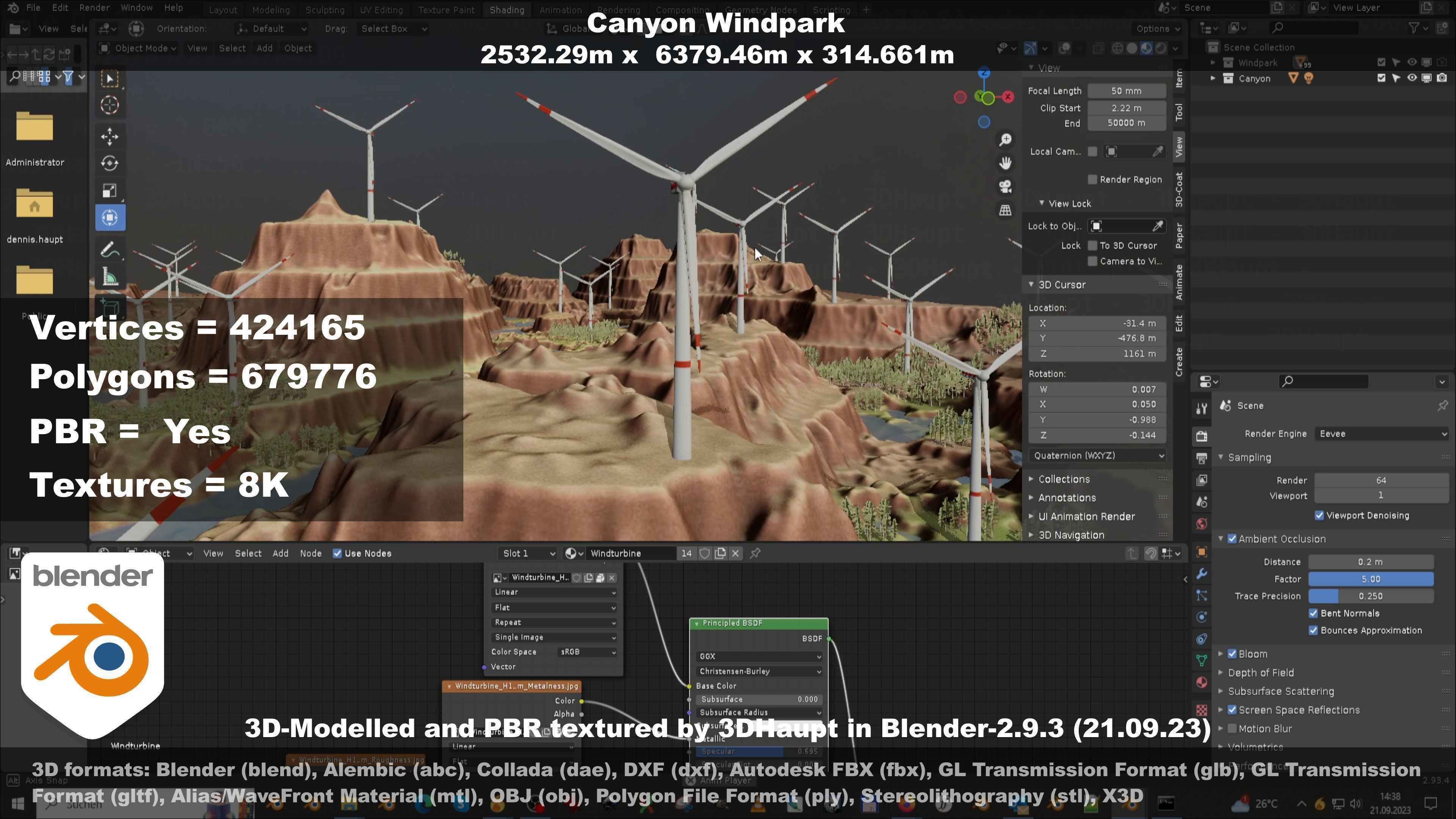Canyon Windfarm Scene Low-poly 3D model_120