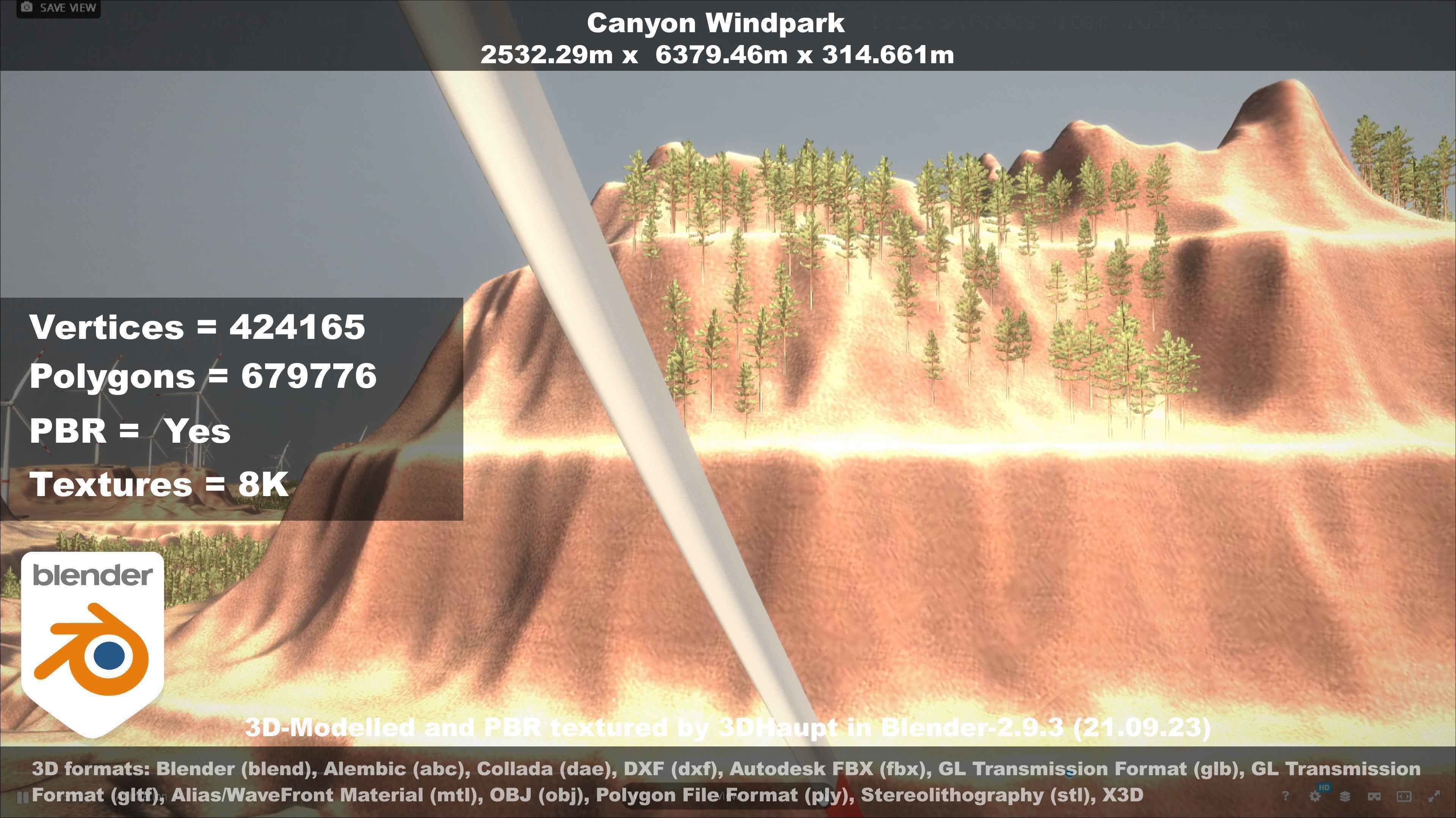 Canyon Windfarm Scene Low-poly 3D model_122